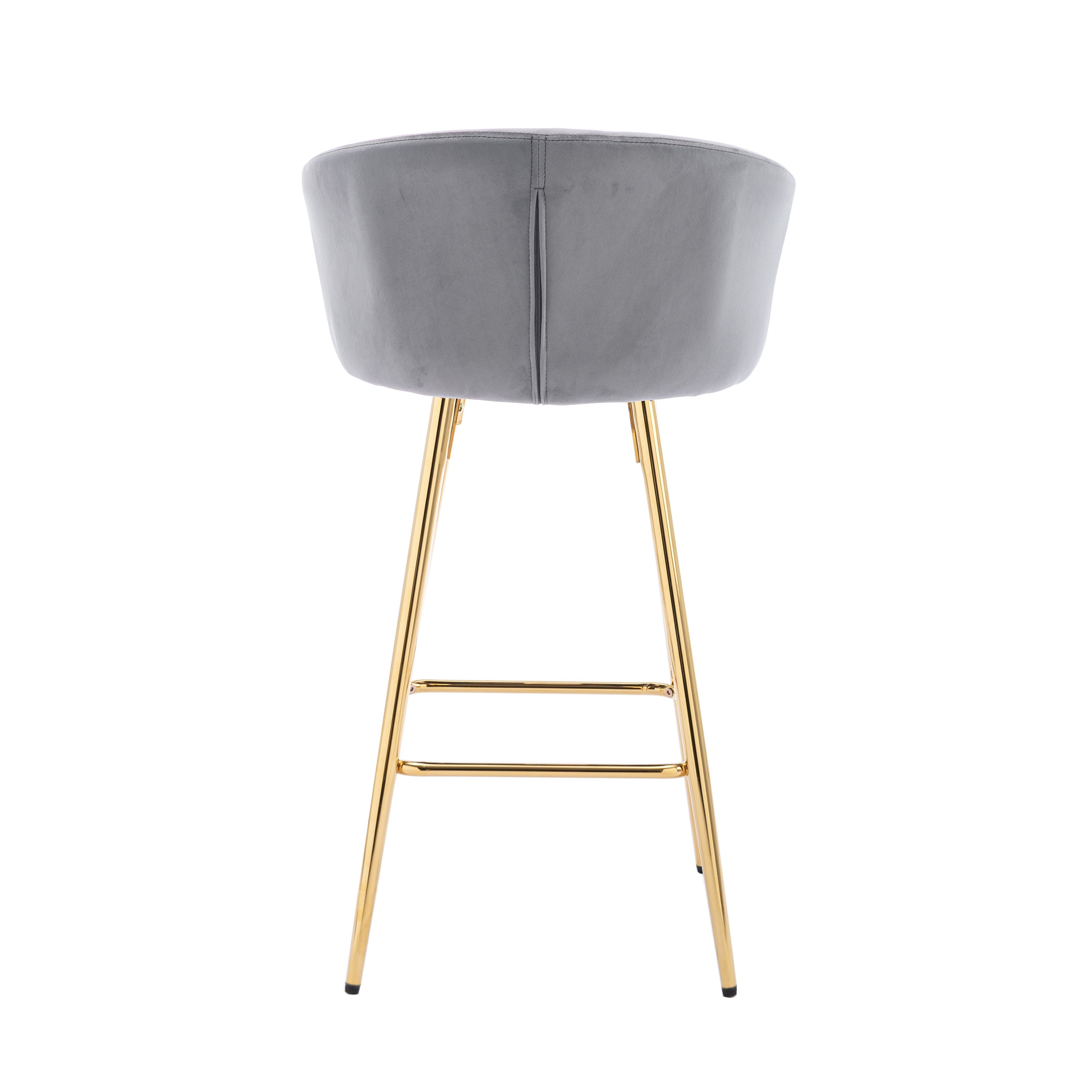 26 Inch Set of 2 Bar Stools,with Chrome Footrest and Base Velvet + Golden Leg Simple Bar Stool,GRAY