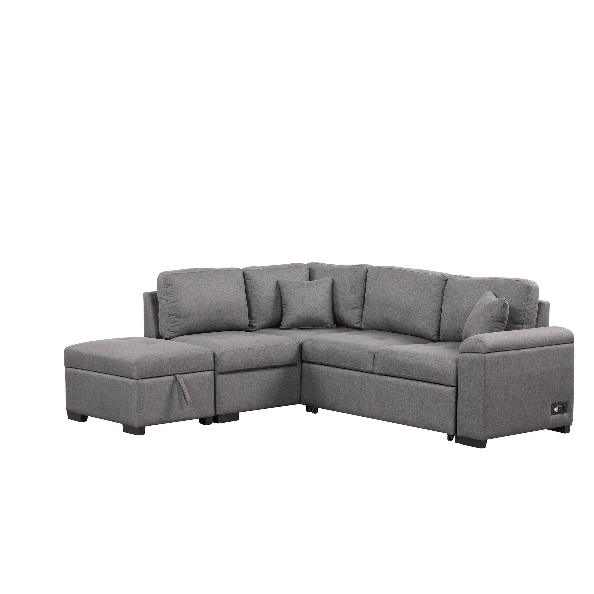 Sleeper Sectional Sofa, L-Shape Corner Couch Sofa-Bed with Storage Ottoman & Hidden Arm Storage & USB Charge  for Living Room Apartment, Dark Gray