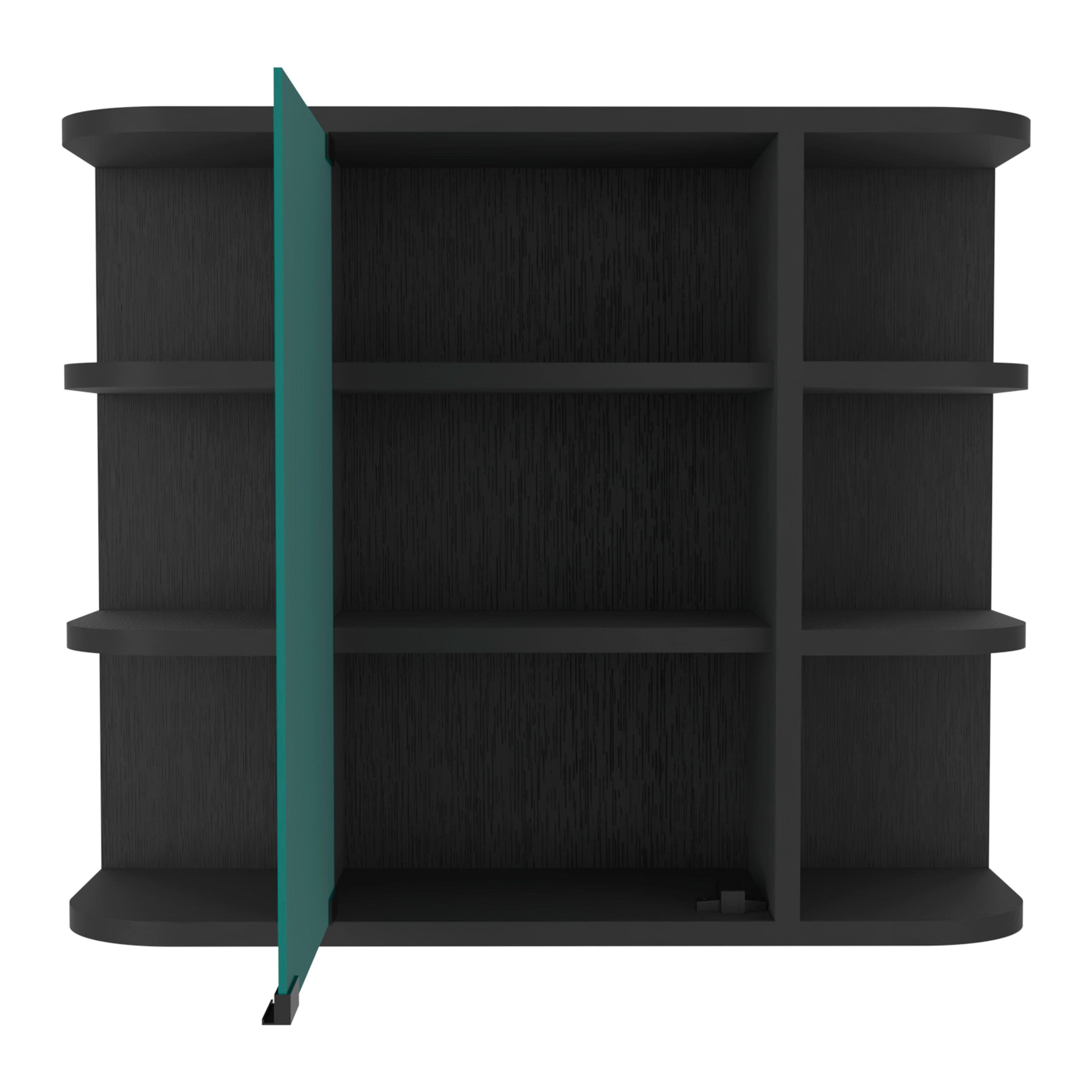 Medicine Cabinet Milano,Six External Shelves Mirror, Black Wengue Finish