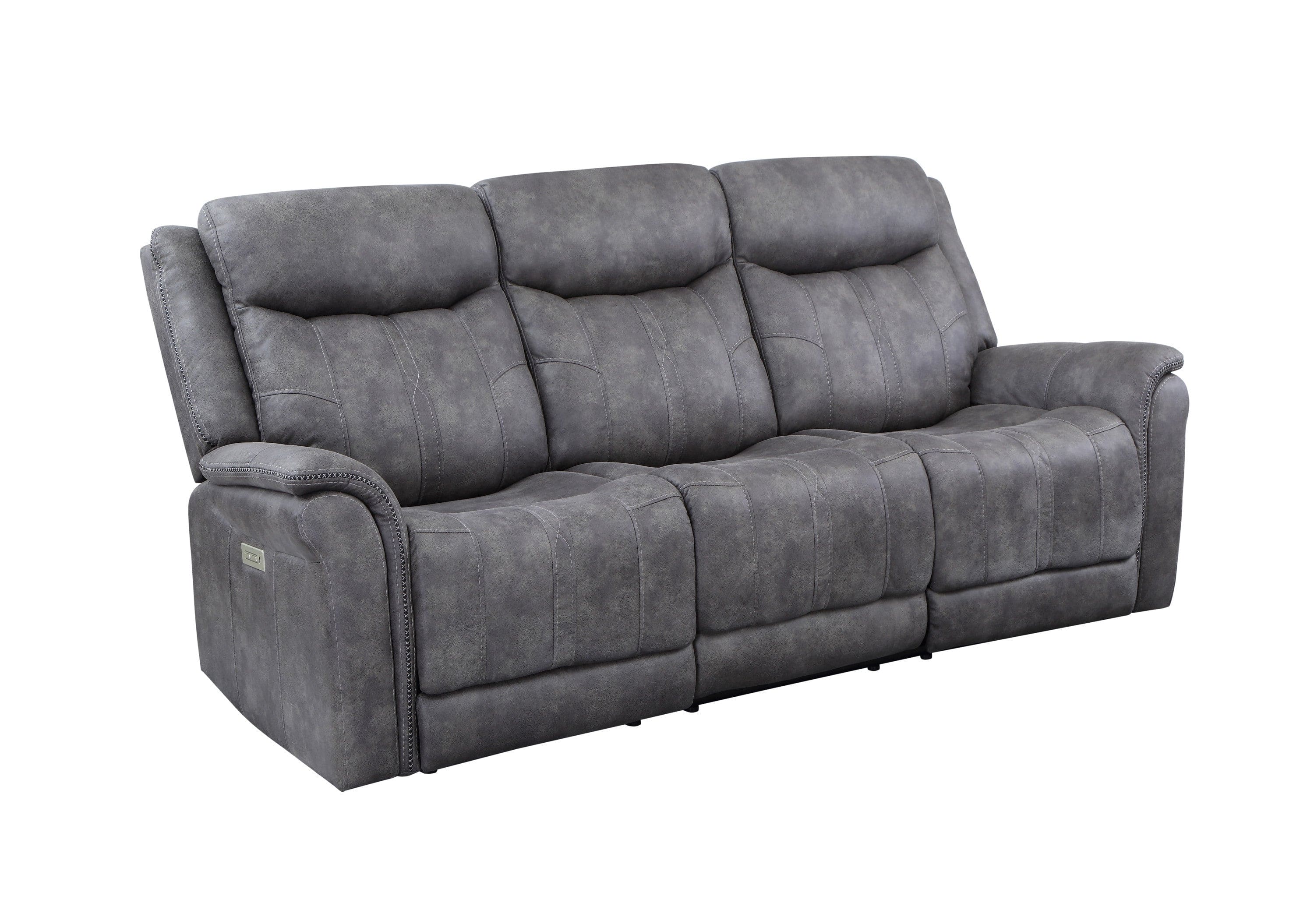 Transitional Power Reclining Sofa - Neutral Faux-Suede, Power Footrest, Power Headrest - Built to Last, USB Charging