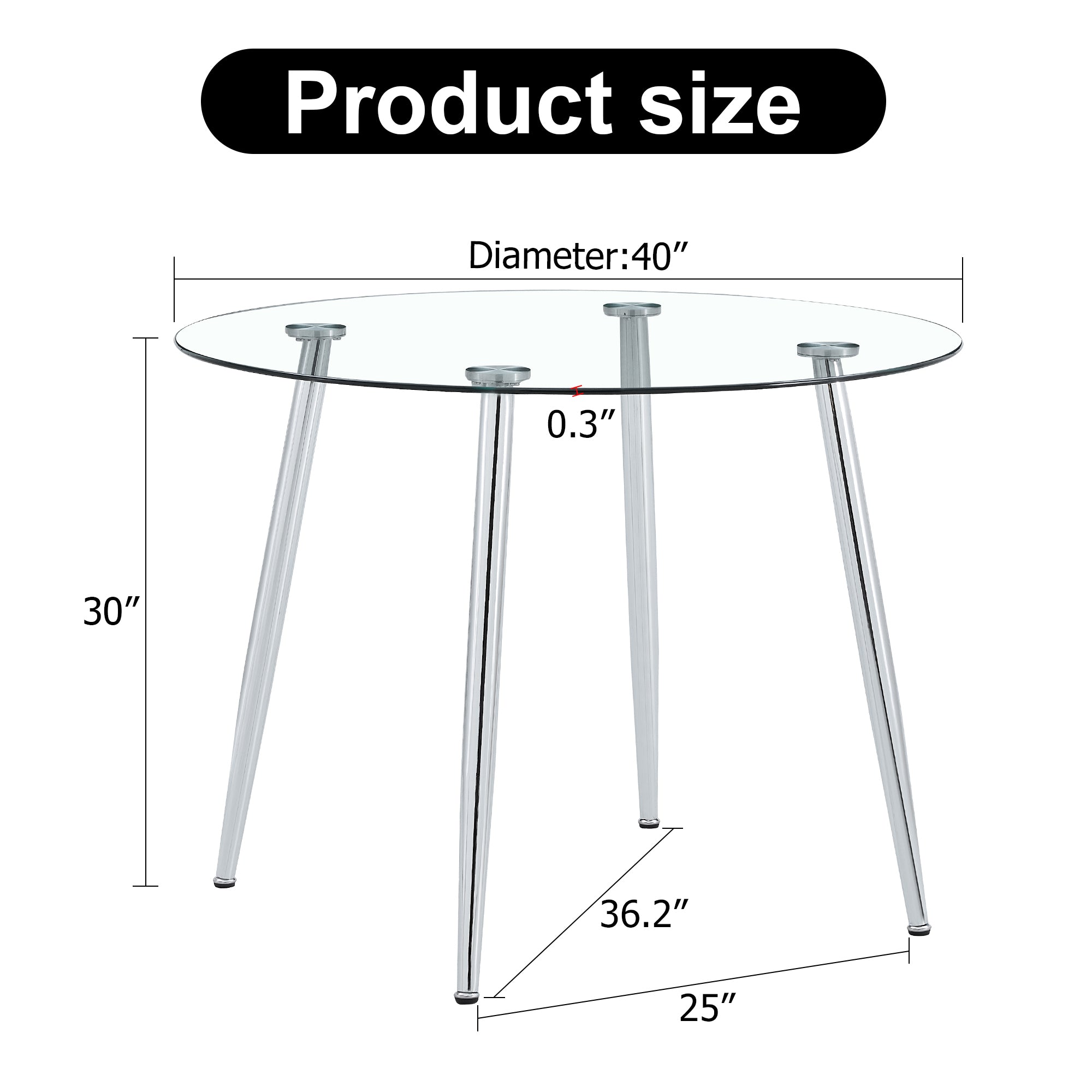 A glass tabletop with a diameter of 40 inches and a modern minimalist circular dining table with electroplated silver metal legs. Suitable for restaurants, living rooms, and conference rooms.DT-1164