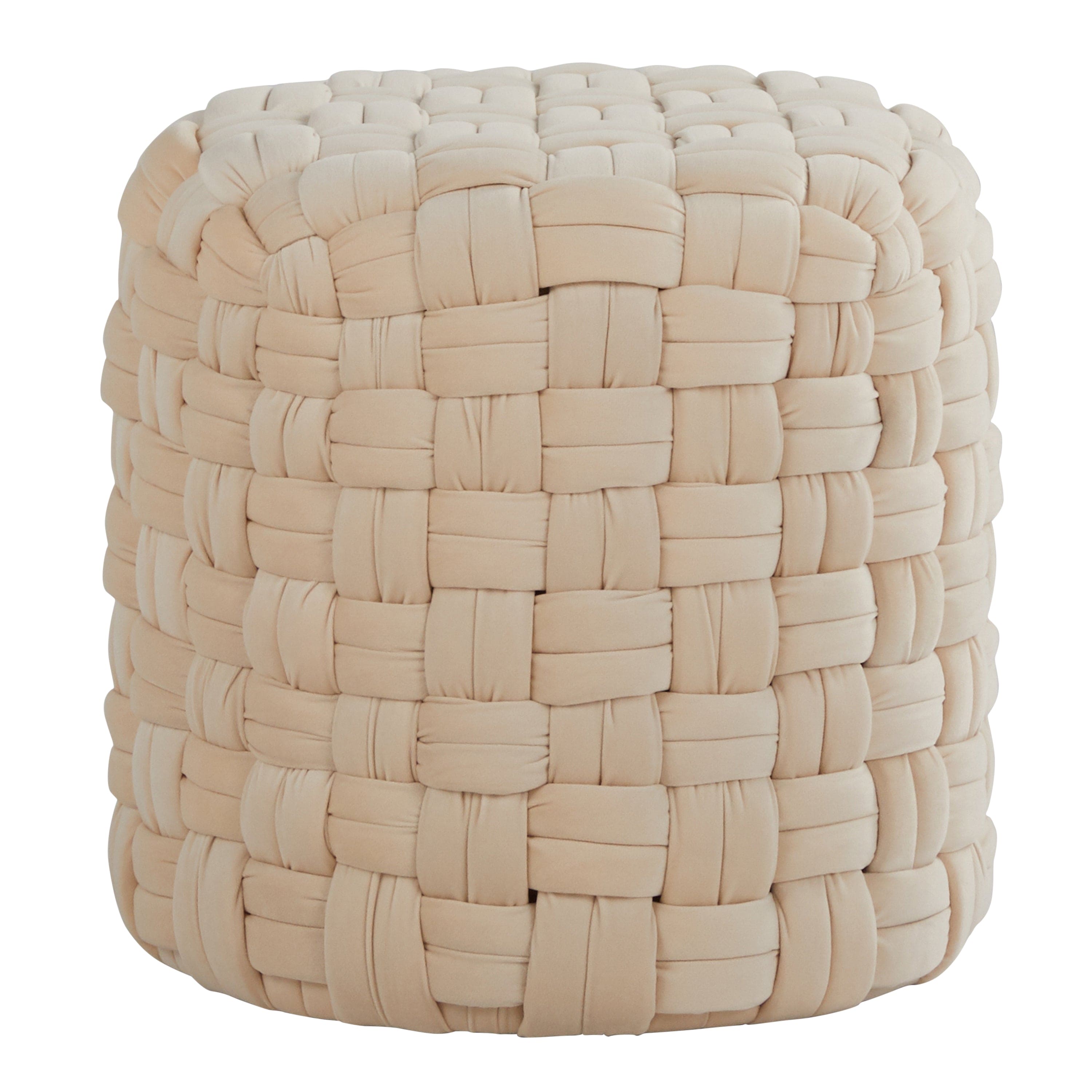 Braided Round 16" Ottoman in Cream Velvet by LumiSource