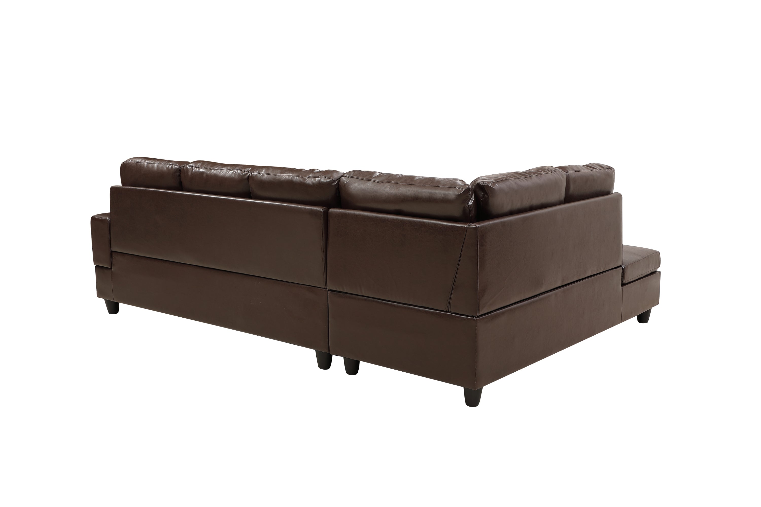 3 PC Sectional Sofa Set, (Brown) Faux Leather Right -Facing Chaise with Free Storage Ottoman