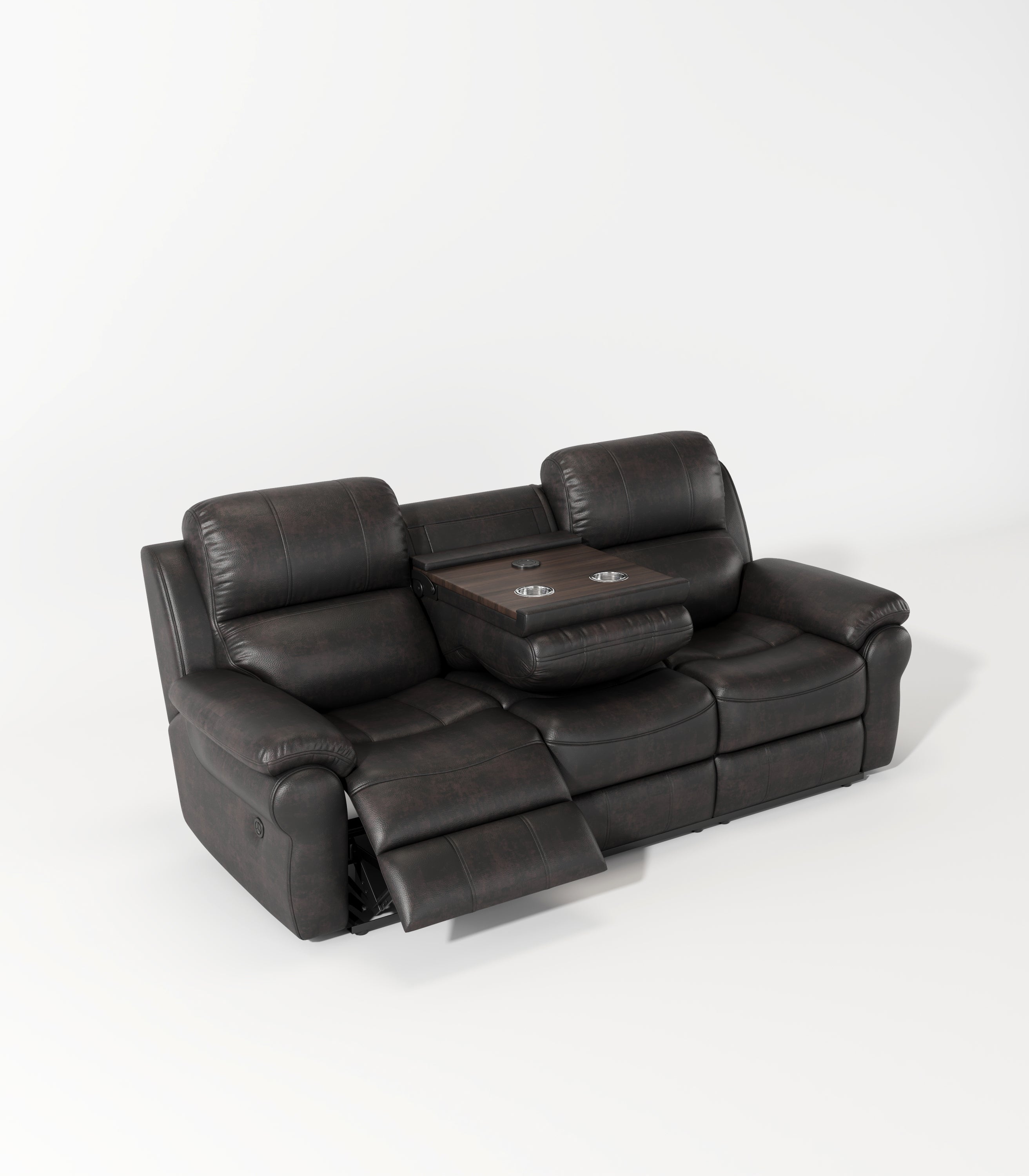 Breathable Fabric Power Reclining Sofa with Drop Down Table,USB Button and Wireless Charger - Espresso