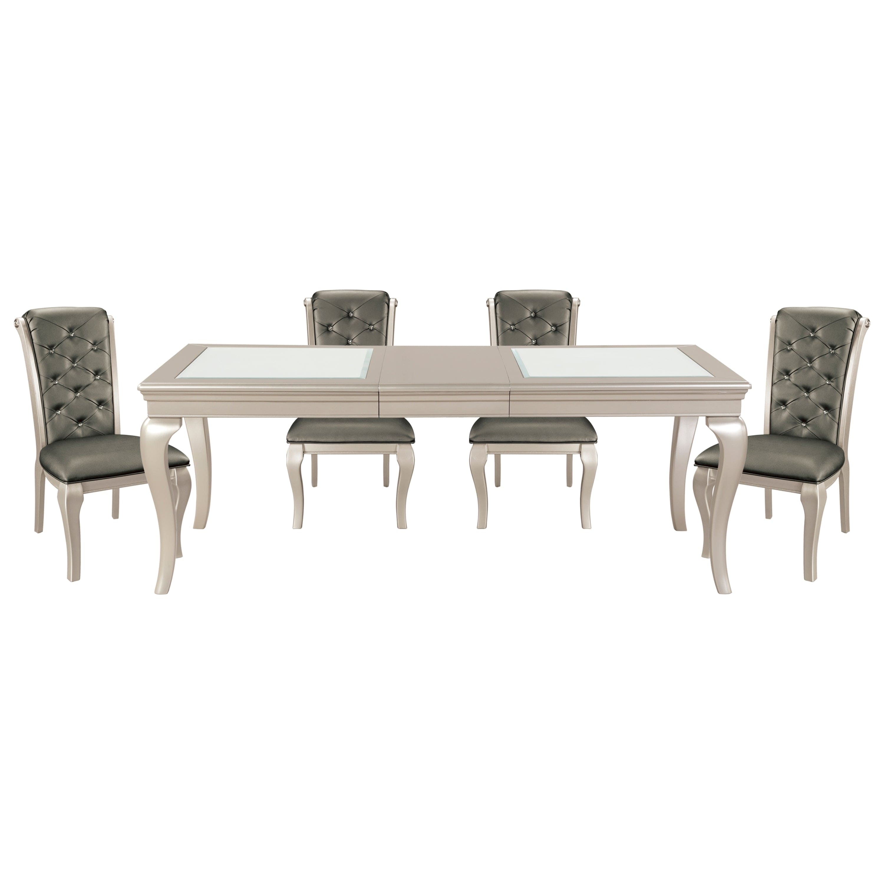 Modern Glamourous 1pc Dining Table with Separate Extension Leaf Cabriole Legs Insert Glass Panels Traditional Furniture