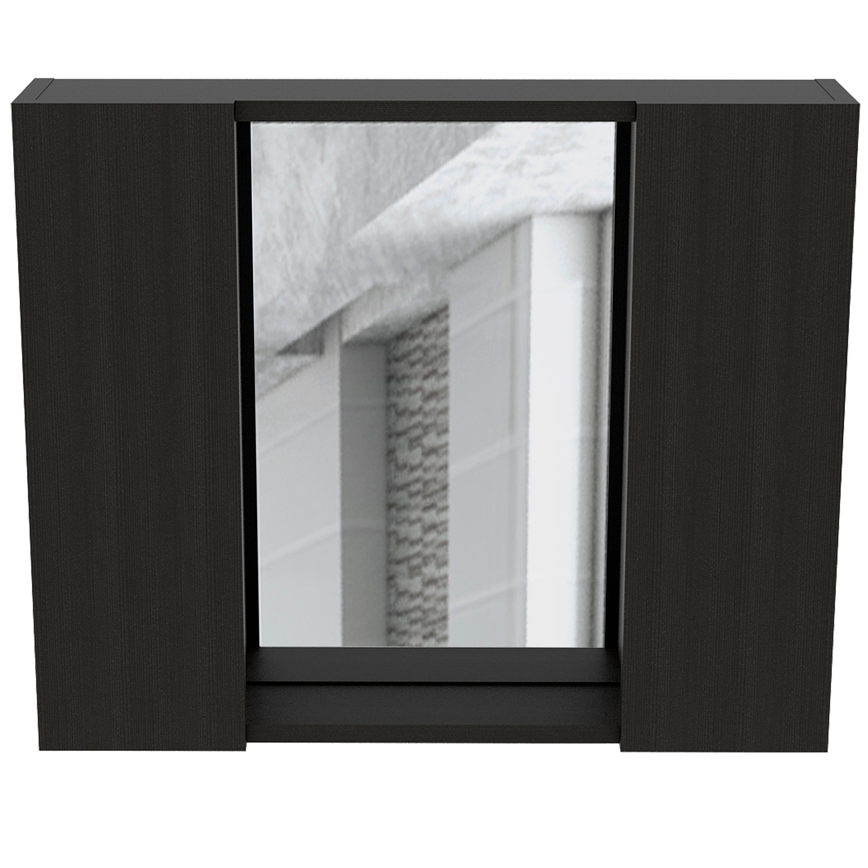 Medicine Cabinet Hops, Double Door, Mirror, One External Shelf, Black Wengue Finish