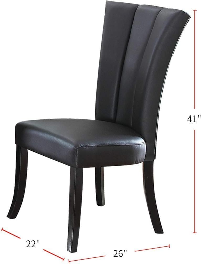 Black Faux Leather Upholstered Lines back Set of 2pc Chairs Dining Room Wide Flair back Chair