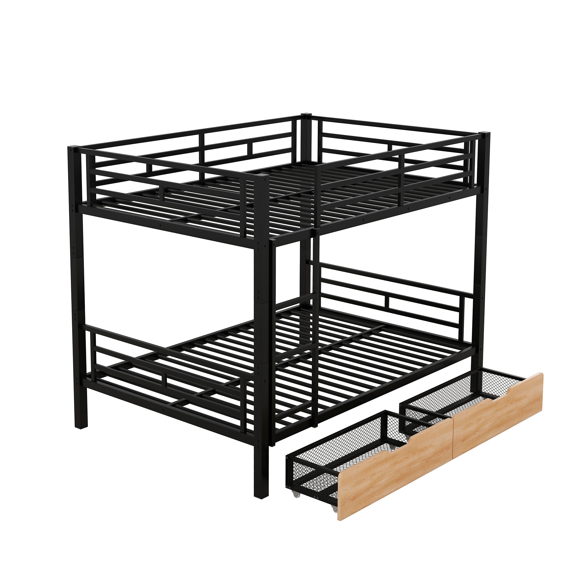 Metal Full Size Convertible Bunk Bed with 2 Drawers, Black