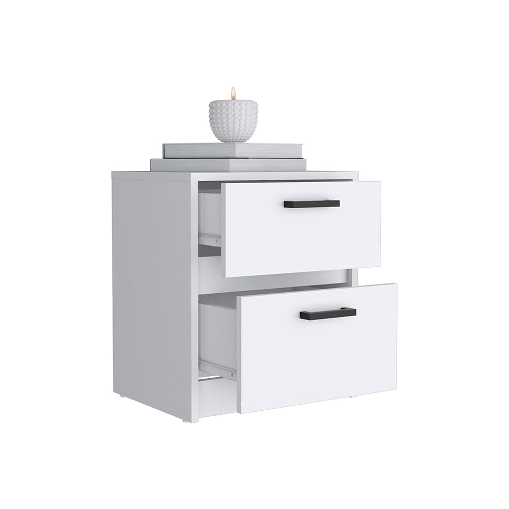 Nightstand Chequered, Two Drawes, White Finish