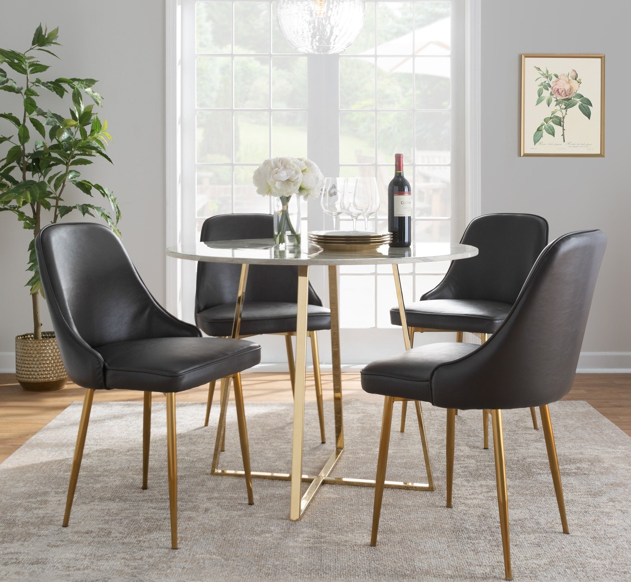 Marcel Contemporary/Glam Dining Chair with Gold Frame and Grey Faux Leather by LumiSource - Set of 2