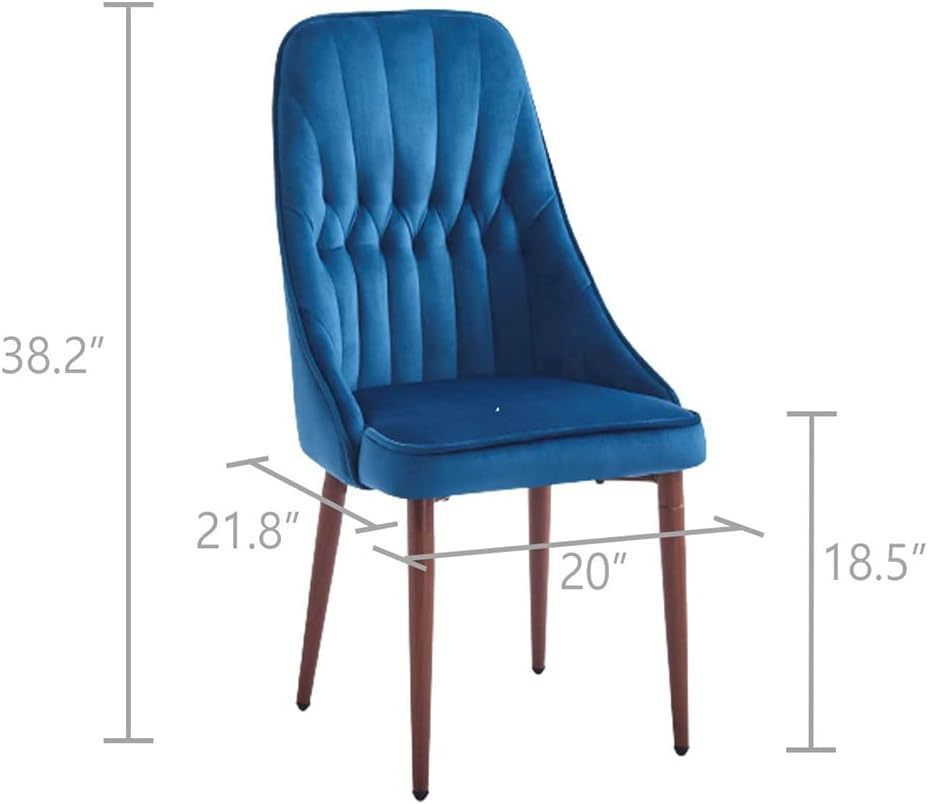 INO Design High Class Tall Back Arm Velvet Upholstered Chair with Metal Legs for Kitchen, Dining Room, Living Room (Blue, Single Chair)