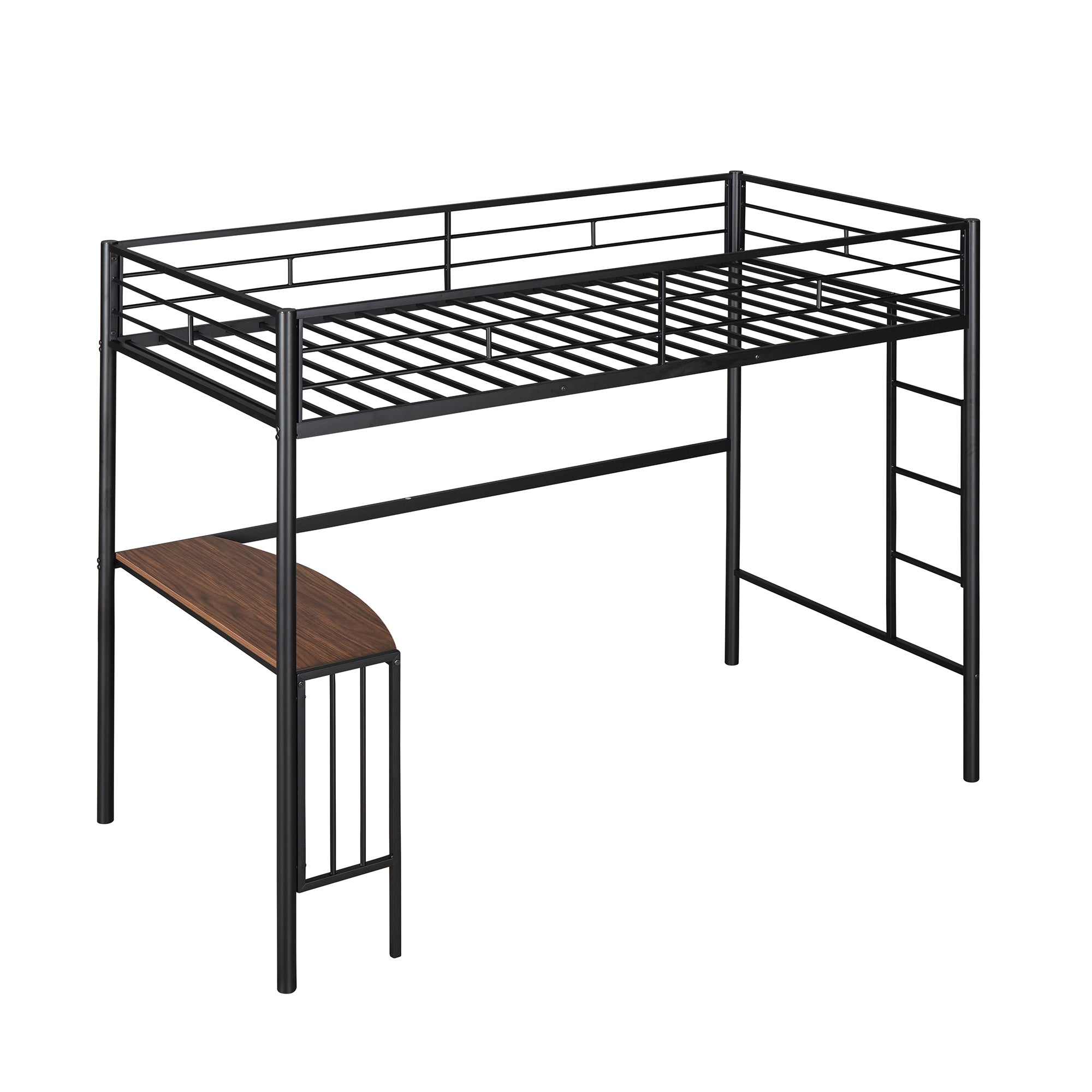 Twin Over Full Metal Bunk Bed with Desk, Ladder and Quality Slats for Bedroom, Metallic Black（OLD SKU :LP000092AAB）