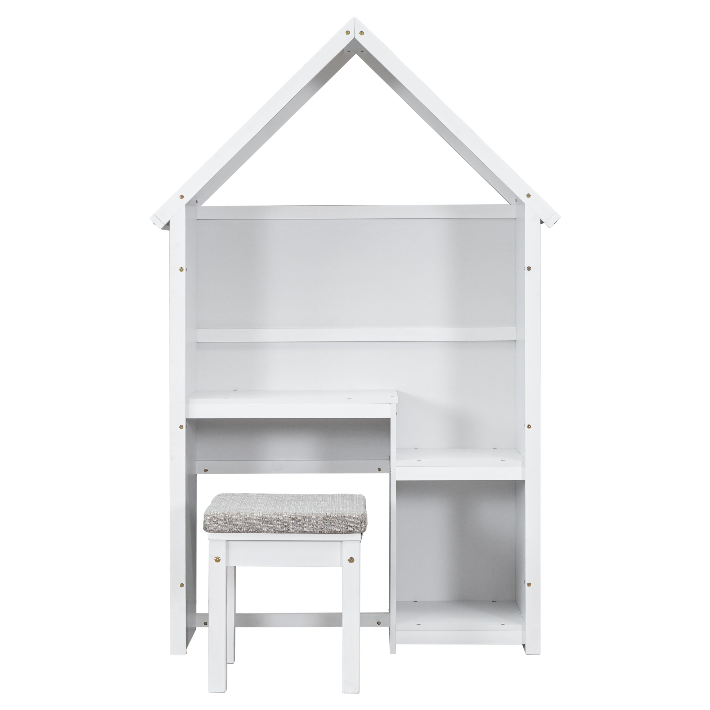 House-Shaped Desk with a cushion stool,White