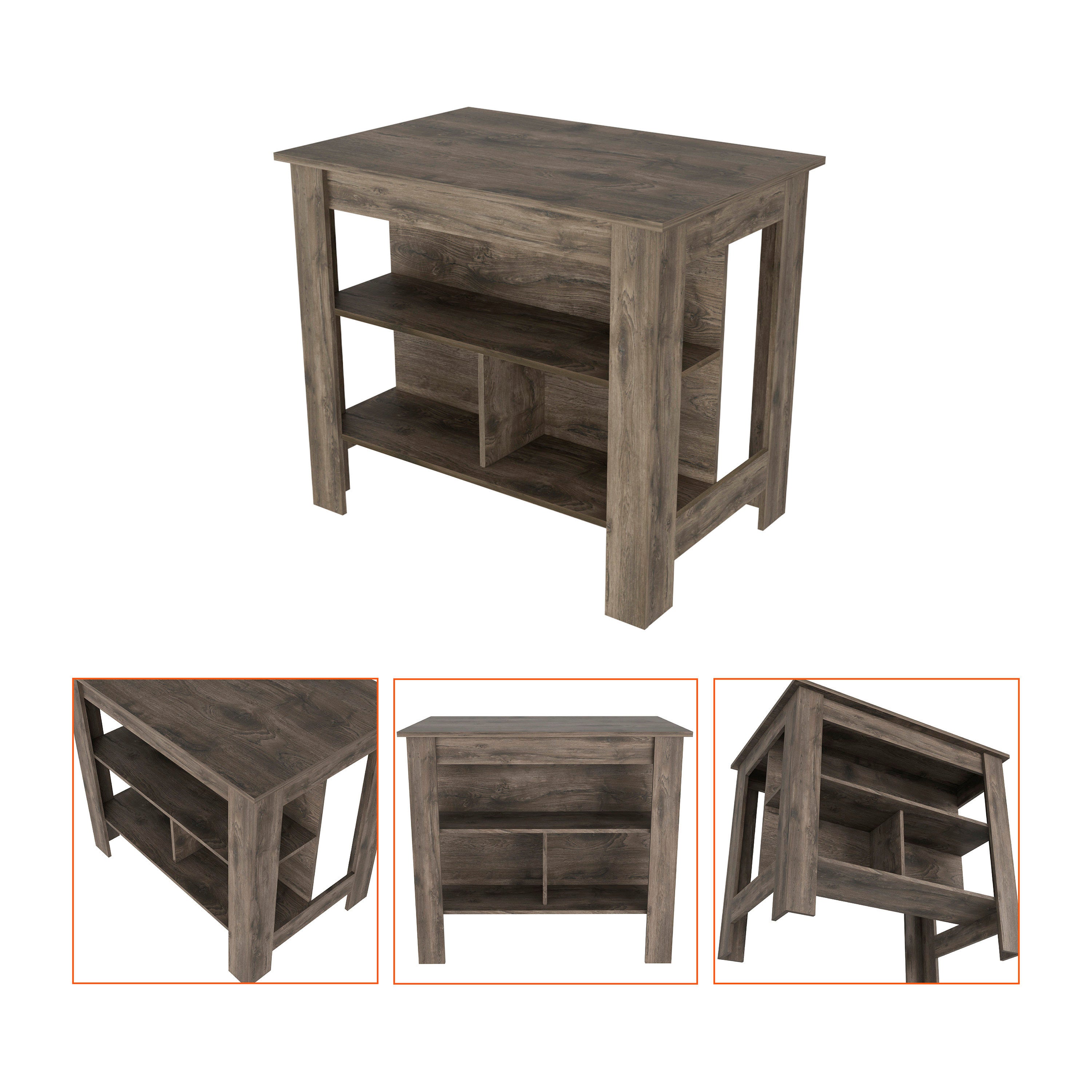 Kitchen Island Dozza, Three Shelves, Dark Brown Finish