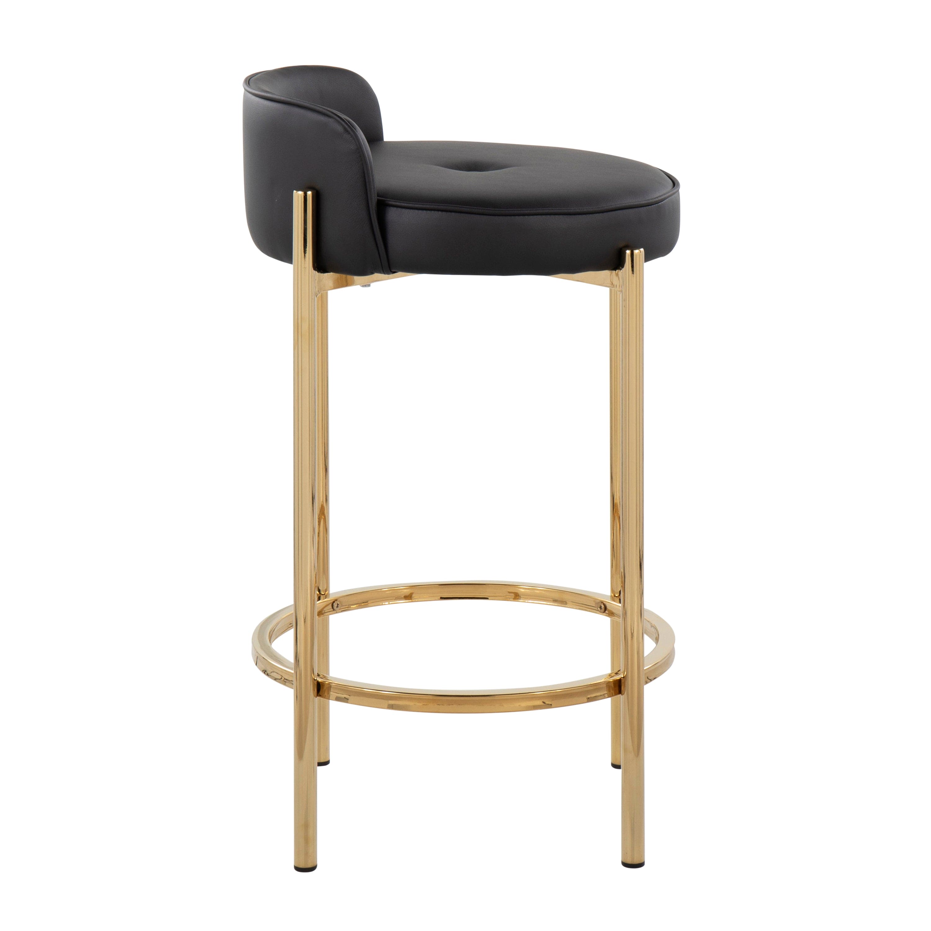 Chloe Contemporary Counter Stool in Gold Metal and Black Faux Leather by LumiSource - Set of 2