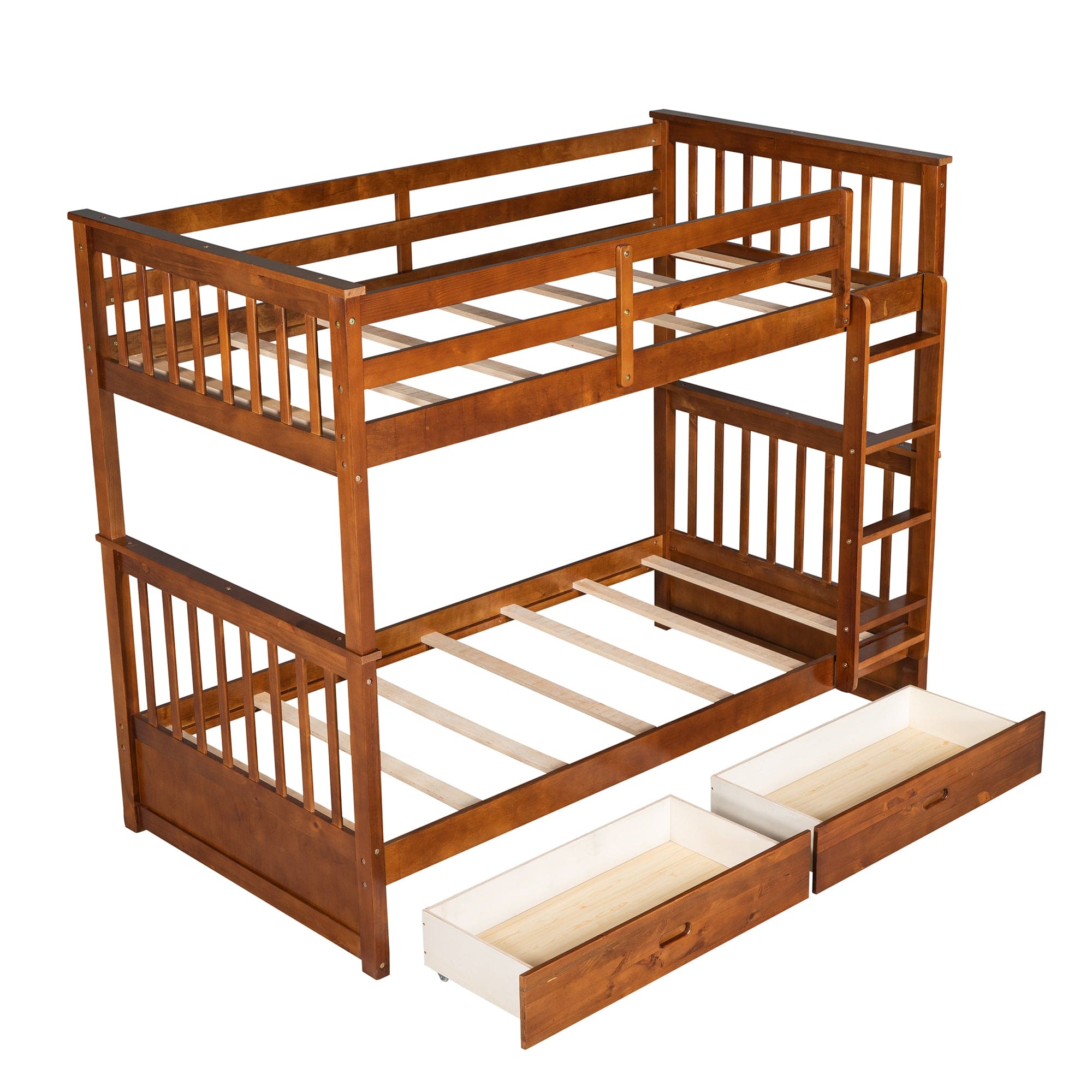 Twin-Over-Twin Bunk Bed with Ladders and Two Storage Drawers (Walnut)(OLD SKU:LT000265AAD)