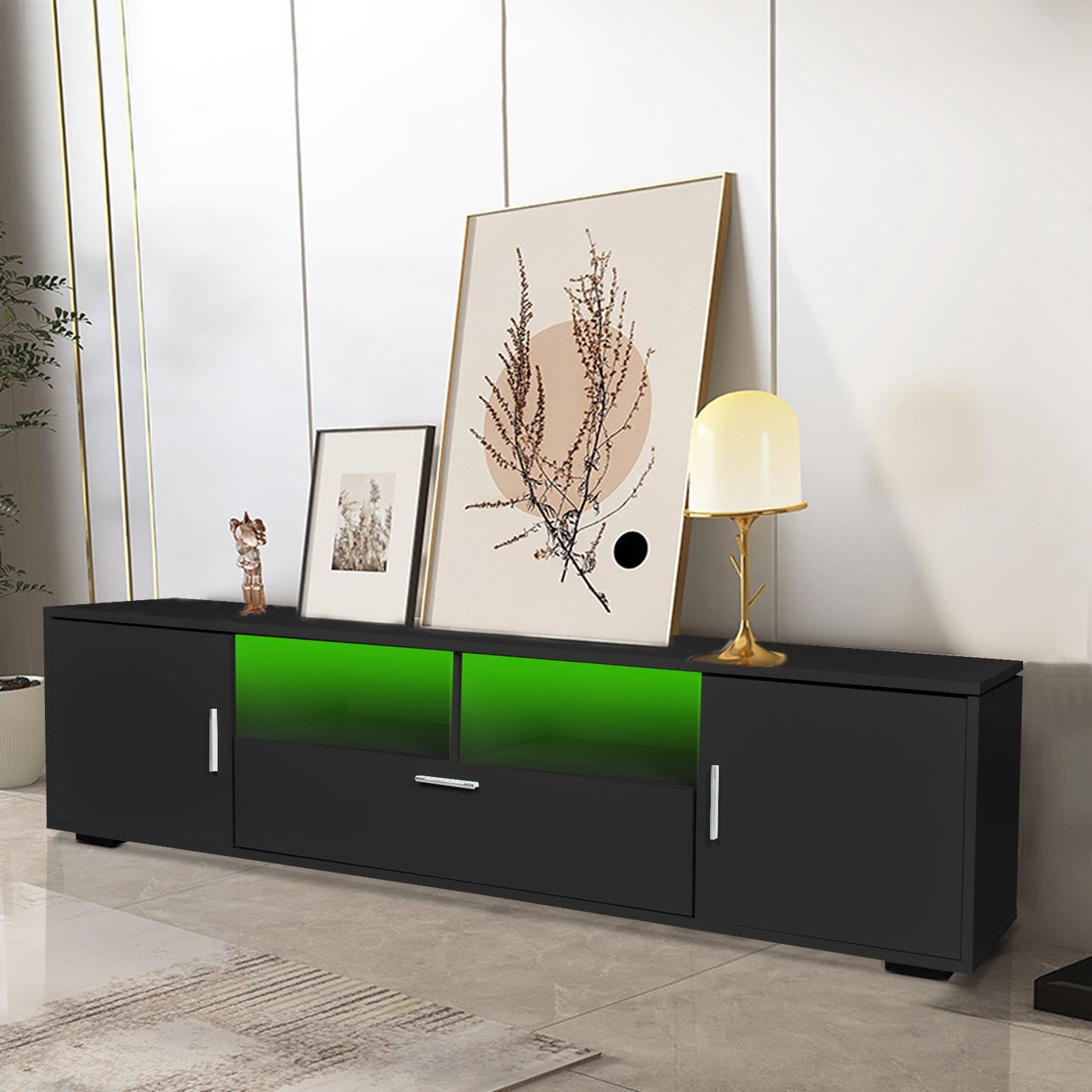 Modern TV stand with LED Lights Entertainment Center TV cabinet with Storage for Up to 75 inch for Gaming Living Room Bedroom