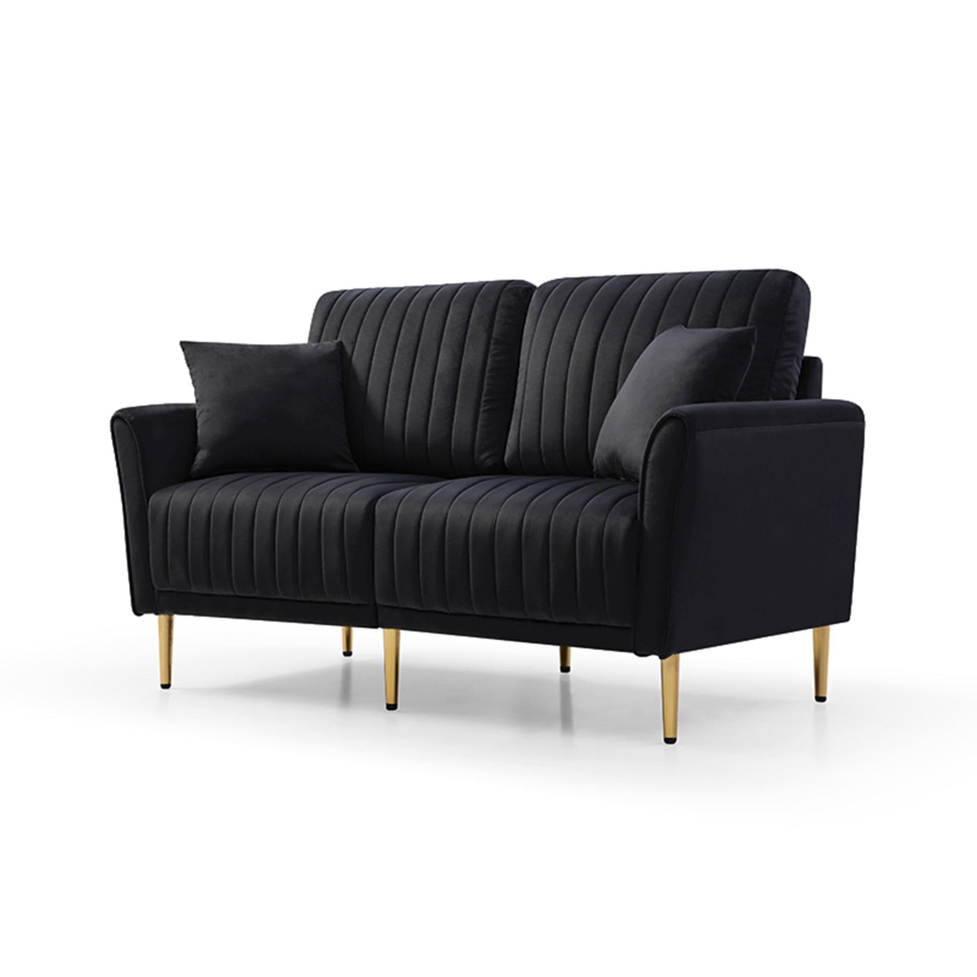 Modern Velvet 2-Seater Sofa, Upholstered Sofa with Metal Legs, 2-Seater Sofa Furniture for Small Spaces, Living Room, Bedroom, Office (Black)