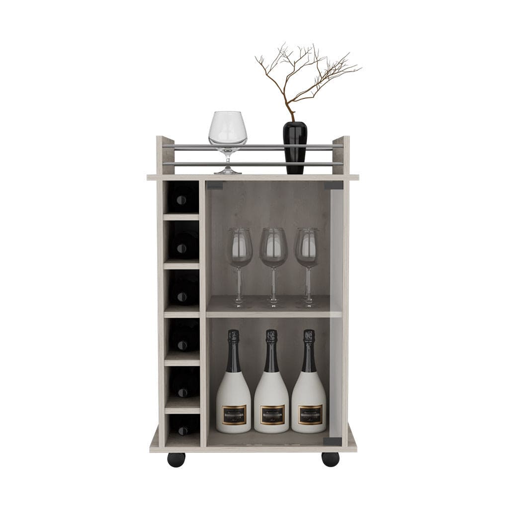 Bar Cart Baltimore, Six Wine Cubbies, Light Gray Finish