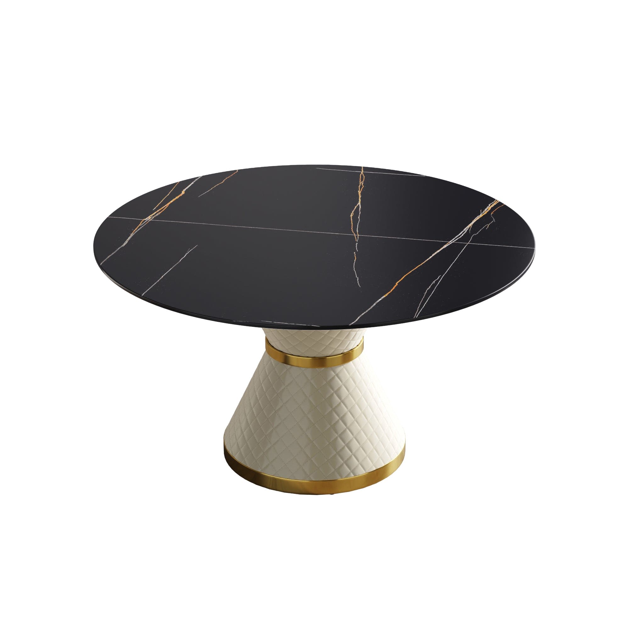 53.15"Modern artificial stone round white carbon steel base dining table-can accommodate 6 people