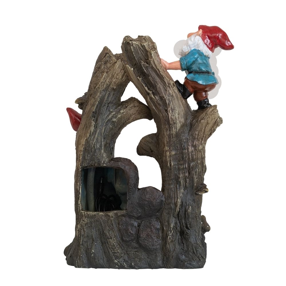 8.3x4.7x13.8" Decorative Woodland Gnome Water Fountain with LED Light, Brown