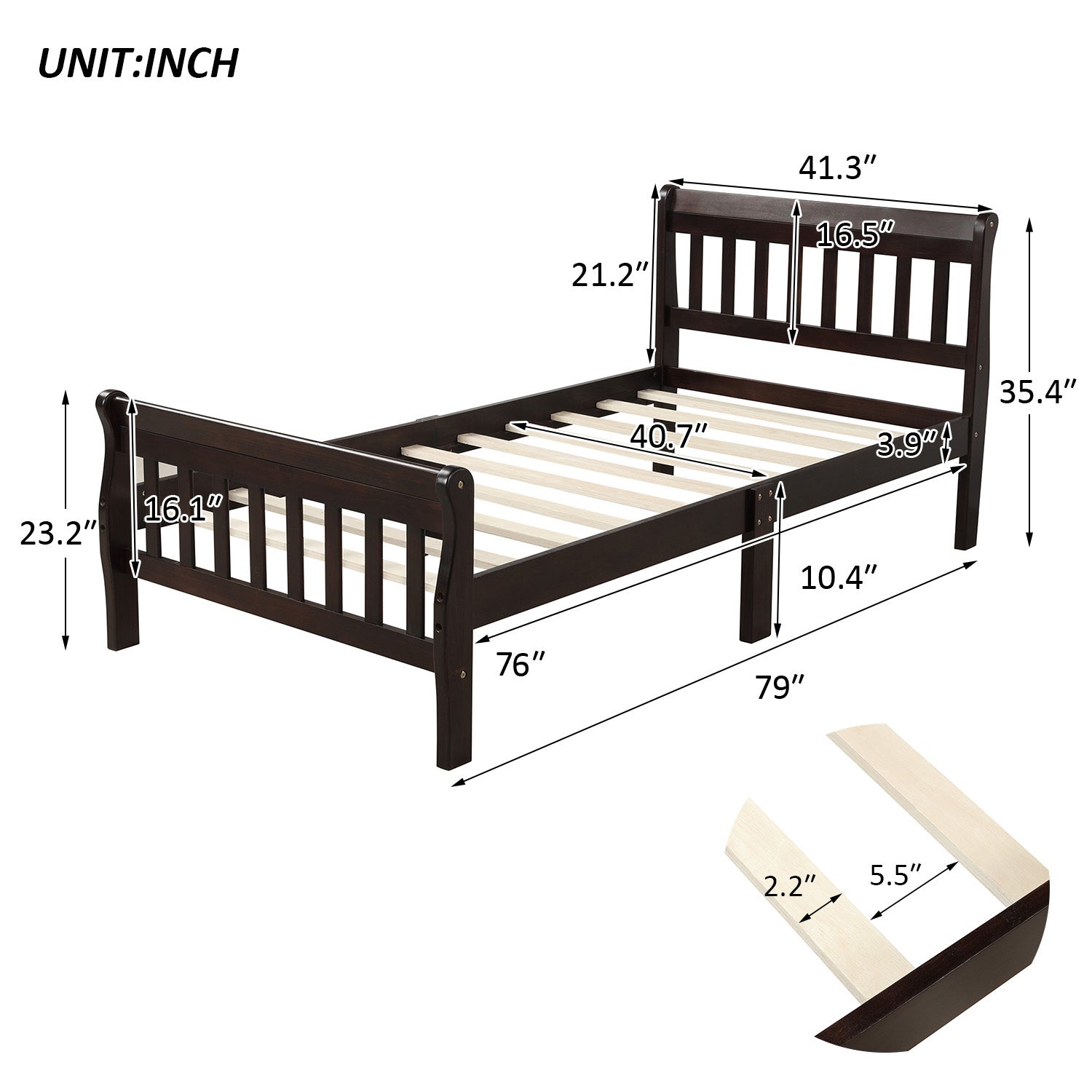 Wood Platform Bed Twin Bed Frame Panel Bed Mattress Foundation Sleigh Bed with Headboard/Footboard/Wood Slat Support