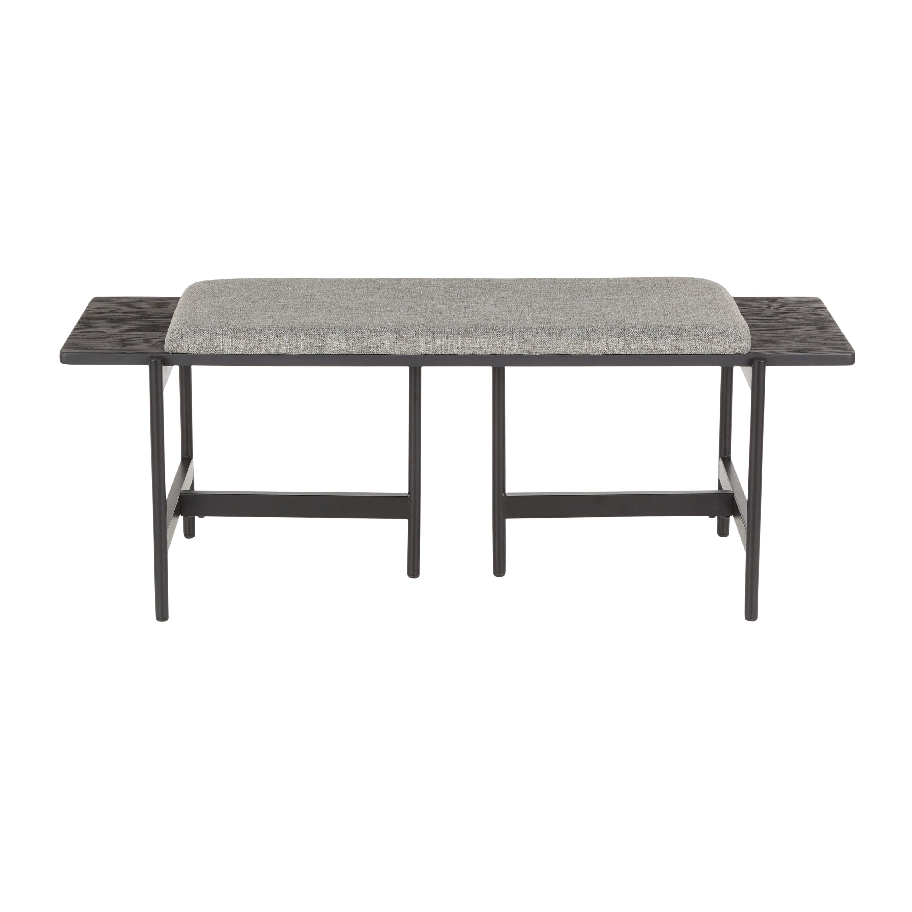 Chloe Contemporary Bench in Black Metal and Grey Fabric with Black Wood Accents by LumiSource