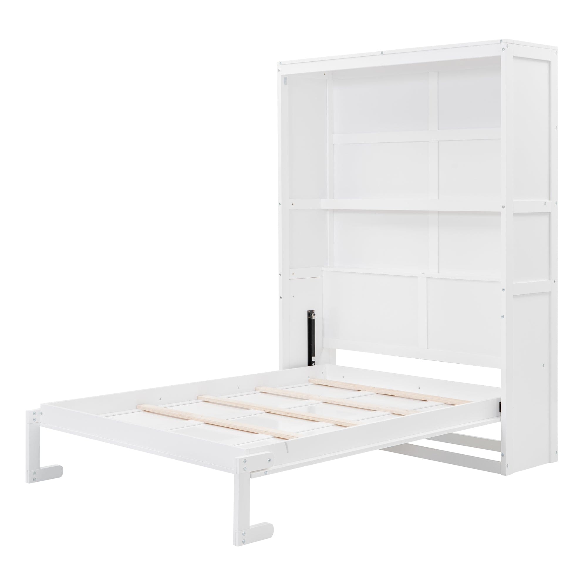 Full Size Murphy Bed Wall Bed with Shelves,White