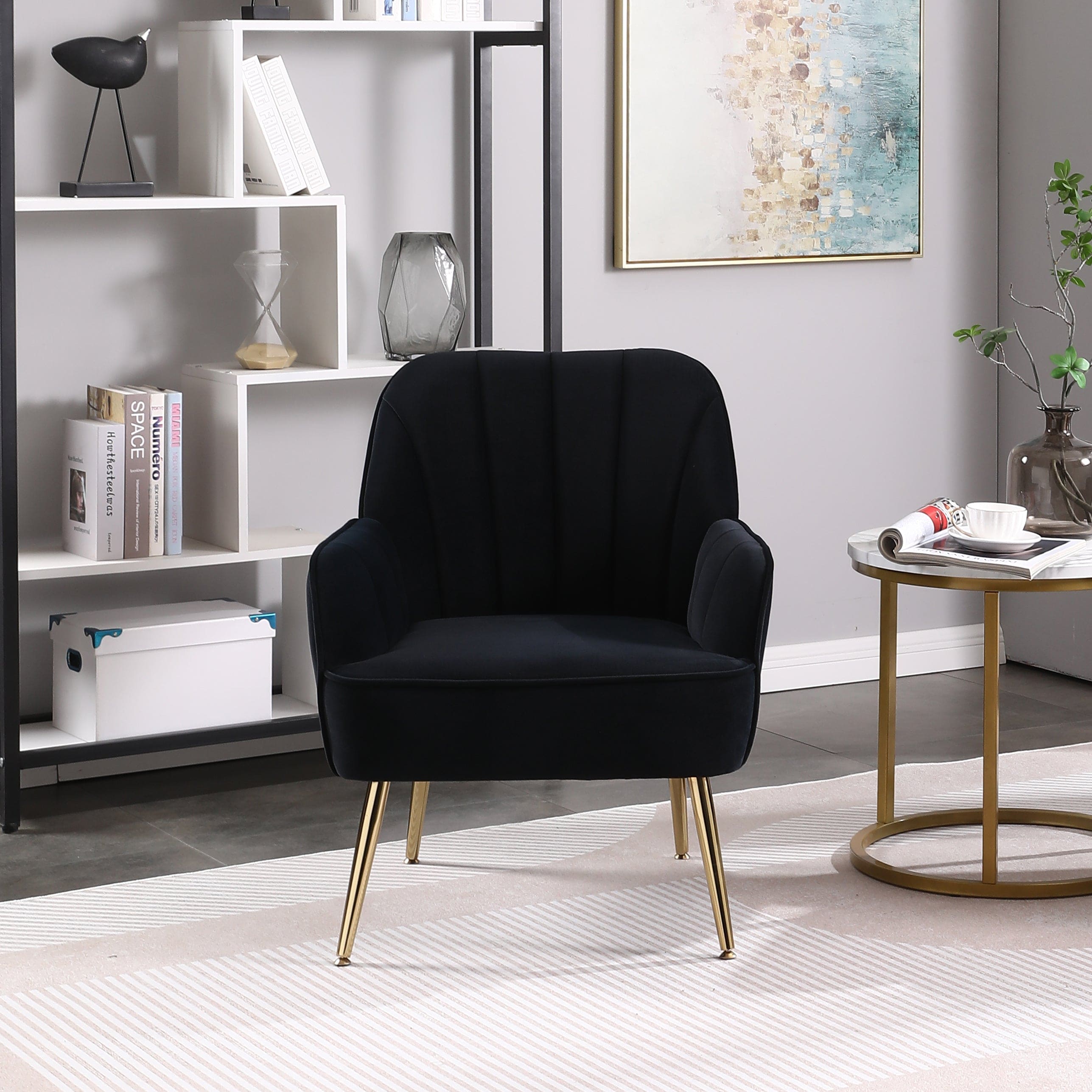 Modern Mid Century Chair velvet  Sherpa Armchair for Living Room Bedroom Office Easy Assemble(NAVY)