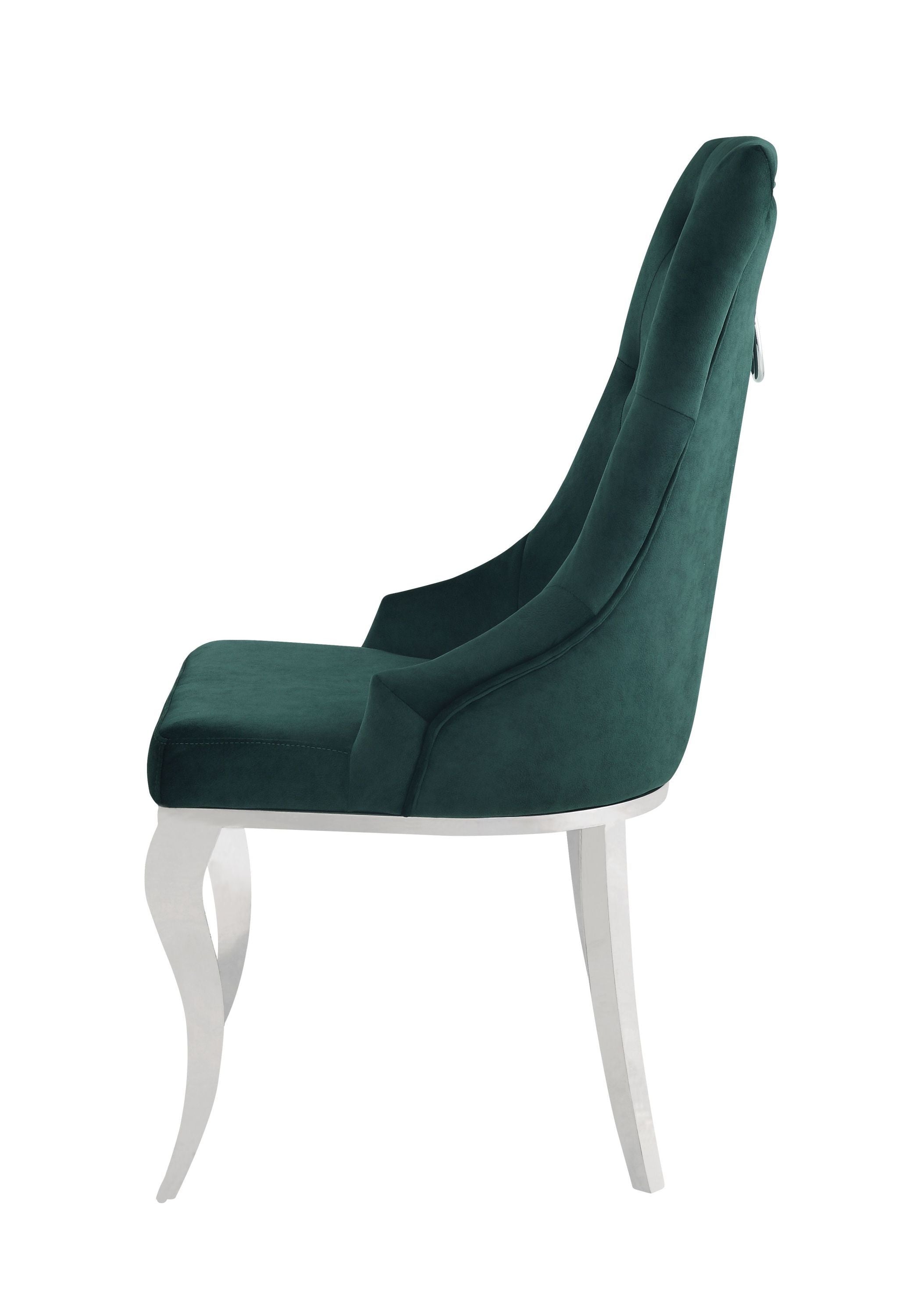 ACME Dekel Side Chair (Set-2), Green Fabric & Stainless Steel 70142