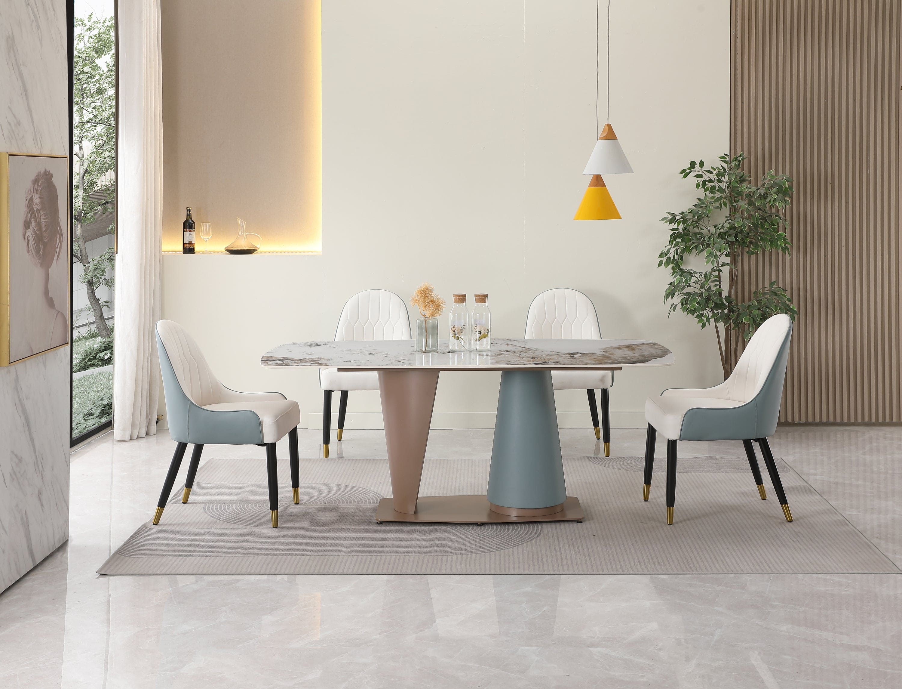 71" Pandora color sintered stone dining table with 6 pcs Chairs