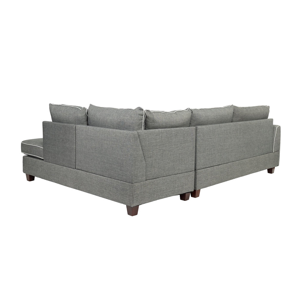 Fabric Reversible Sectional Sofa with Ottoamn in Steel Gray