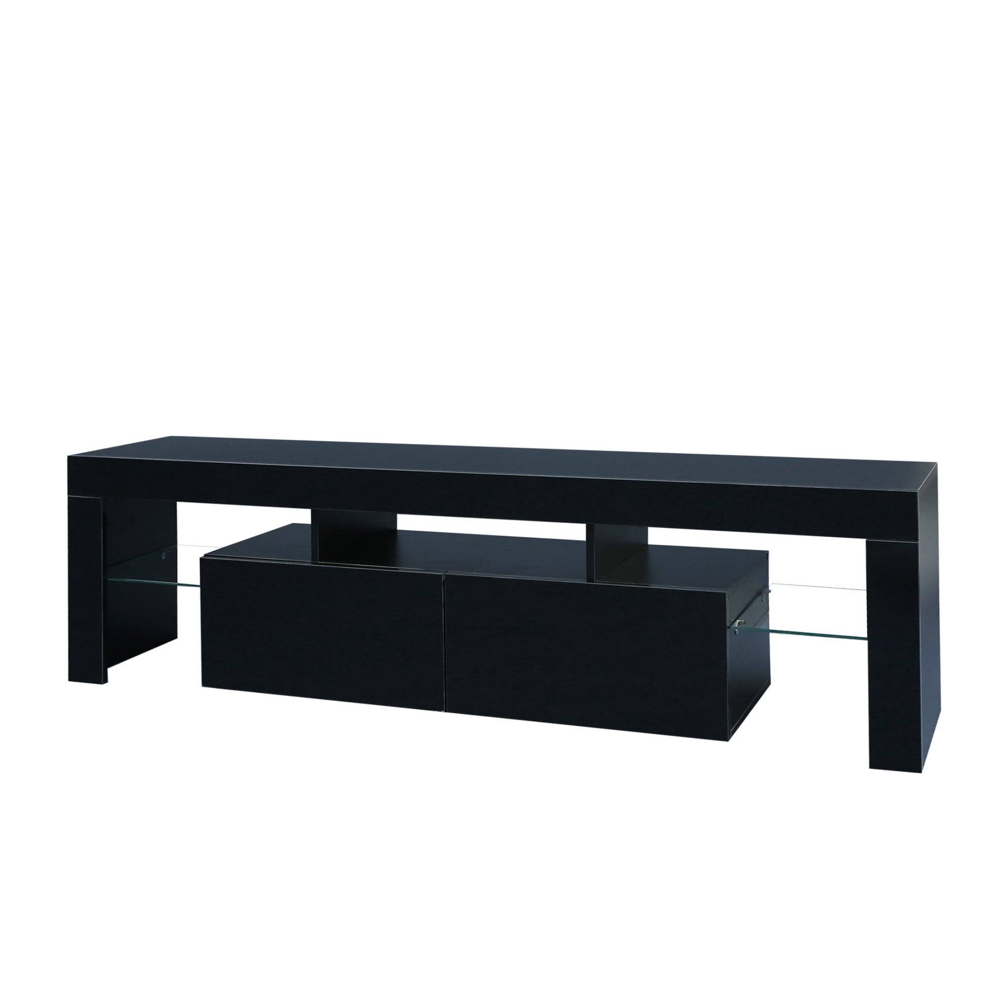 Modern Black TV Stand, 20 Colors LED TV Stand w/Remote Control Lights