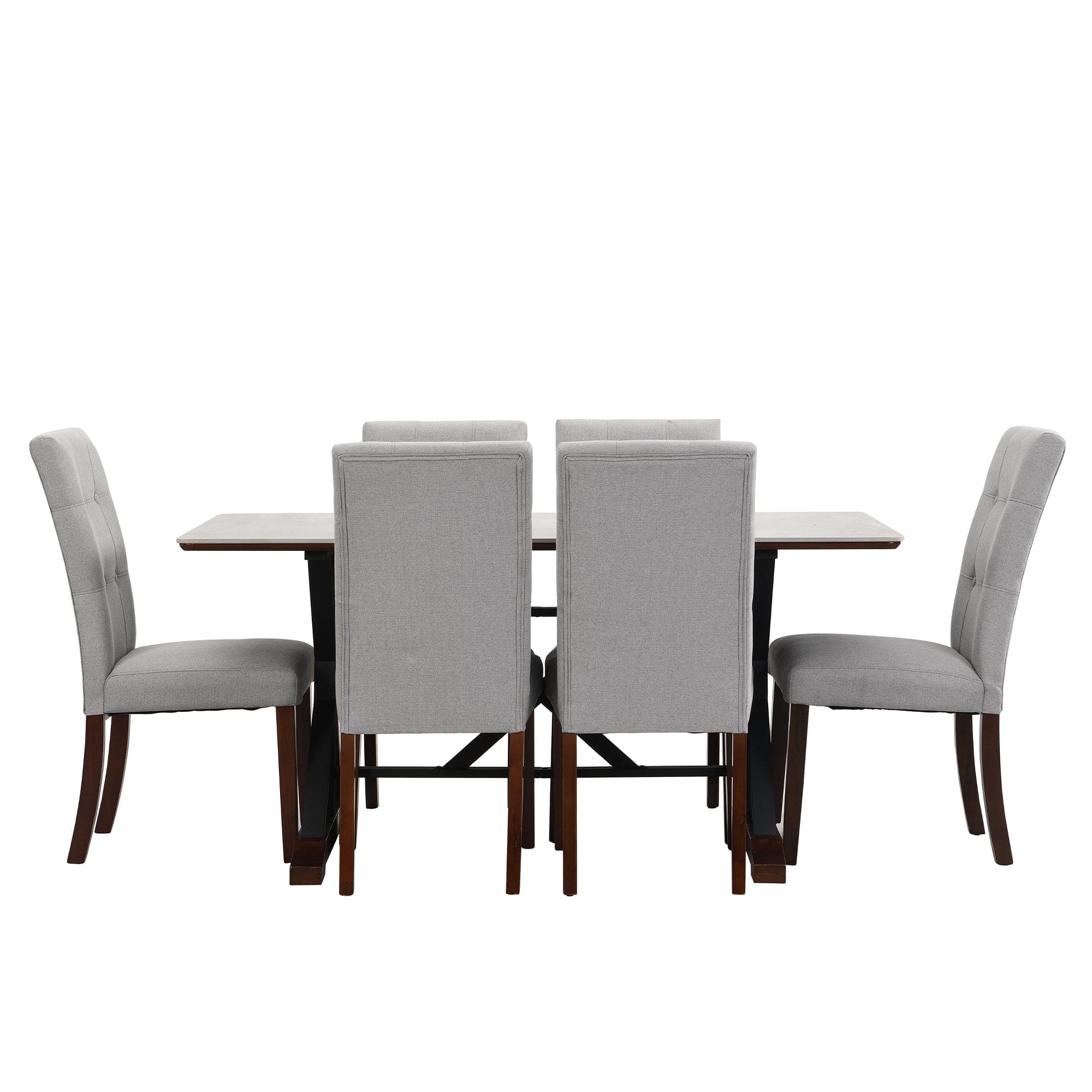 7-piece Modern Dining Table Set, Gray Sintered Stone Dining Table with 6 Tufted Upholstered Chairs, 63-inch Rectangle Dining Table for Dining Room