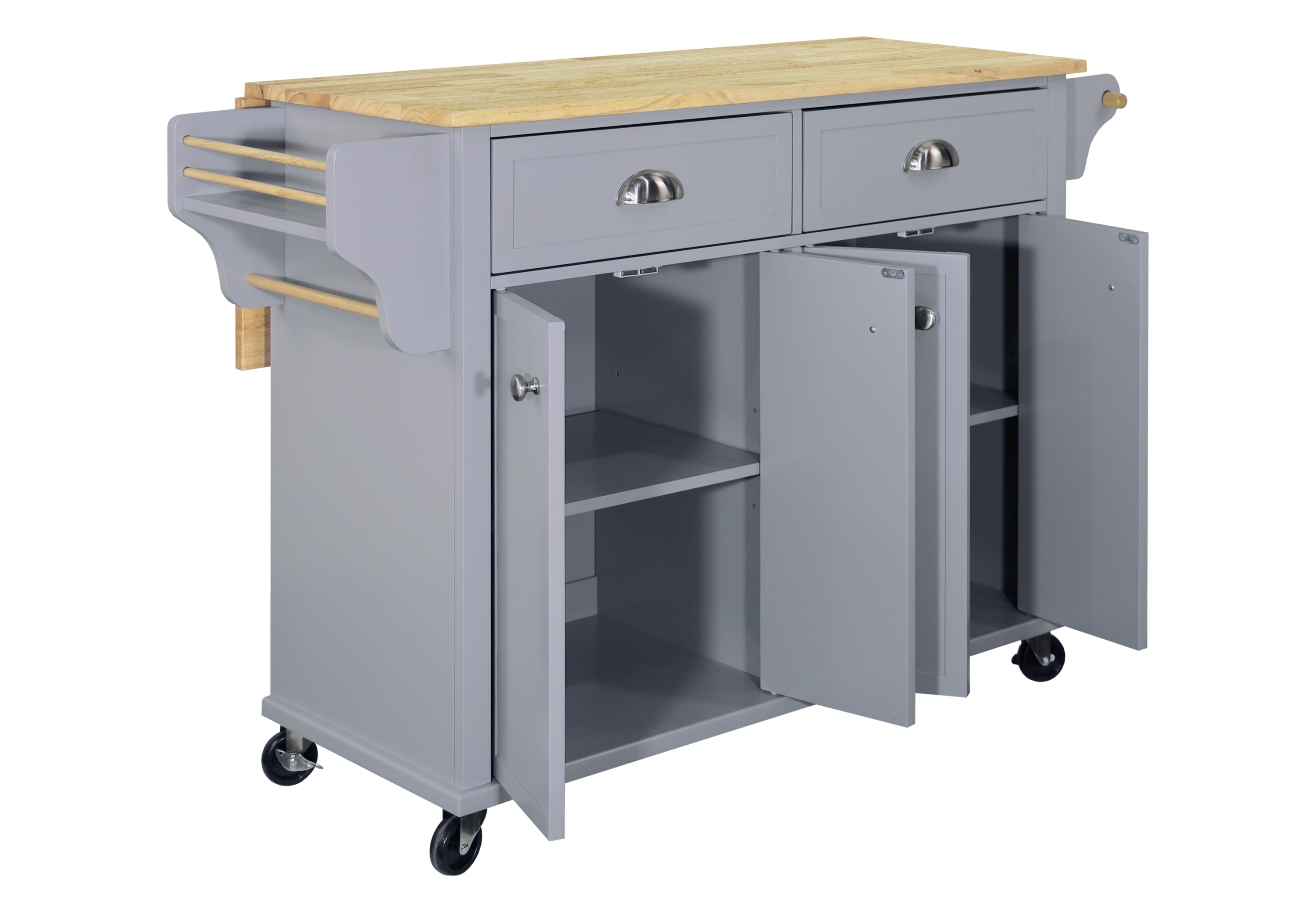 Cambridge Natural Wood Top Kitchen Island with Storage