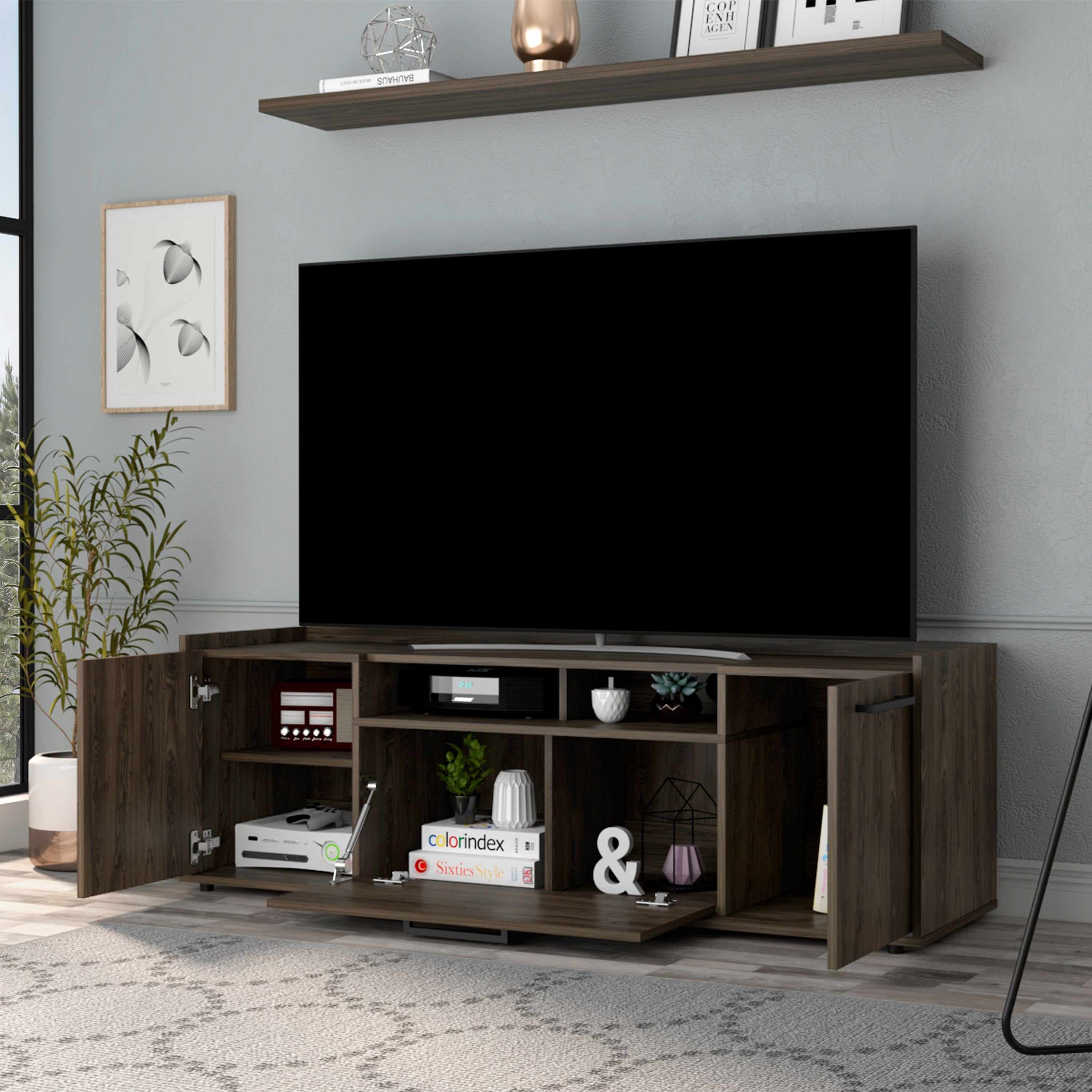 Lyon Tv Stand for TV´s up 55", One Cabinet, Double Door -Dark Walnut