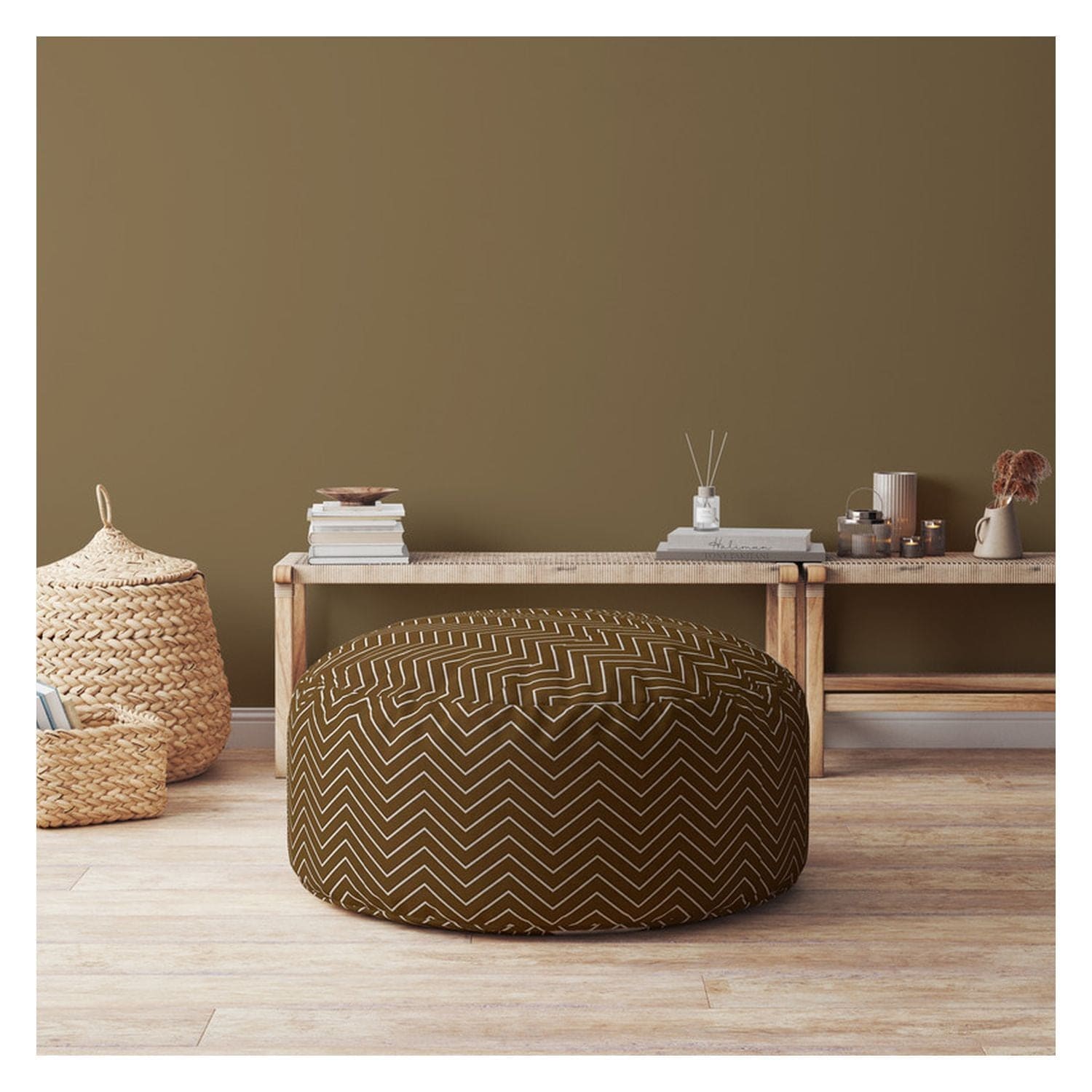 Indoor DIPPITY Caramel Round Zipper Pouf - Stuffed - Extra Beads Included! - 24in dia x 20in tall