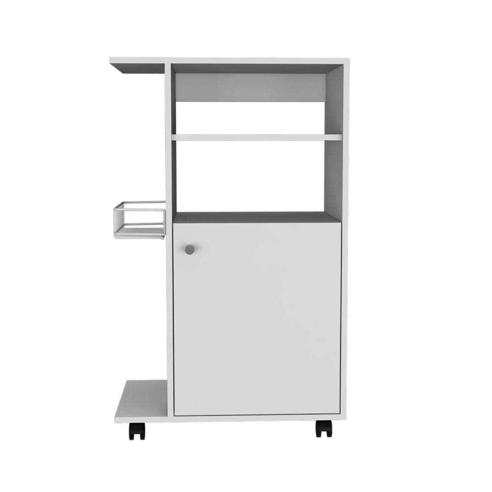 Kitchen Cart Kryot, Single Door Cabinet, Four Casters, White Finish