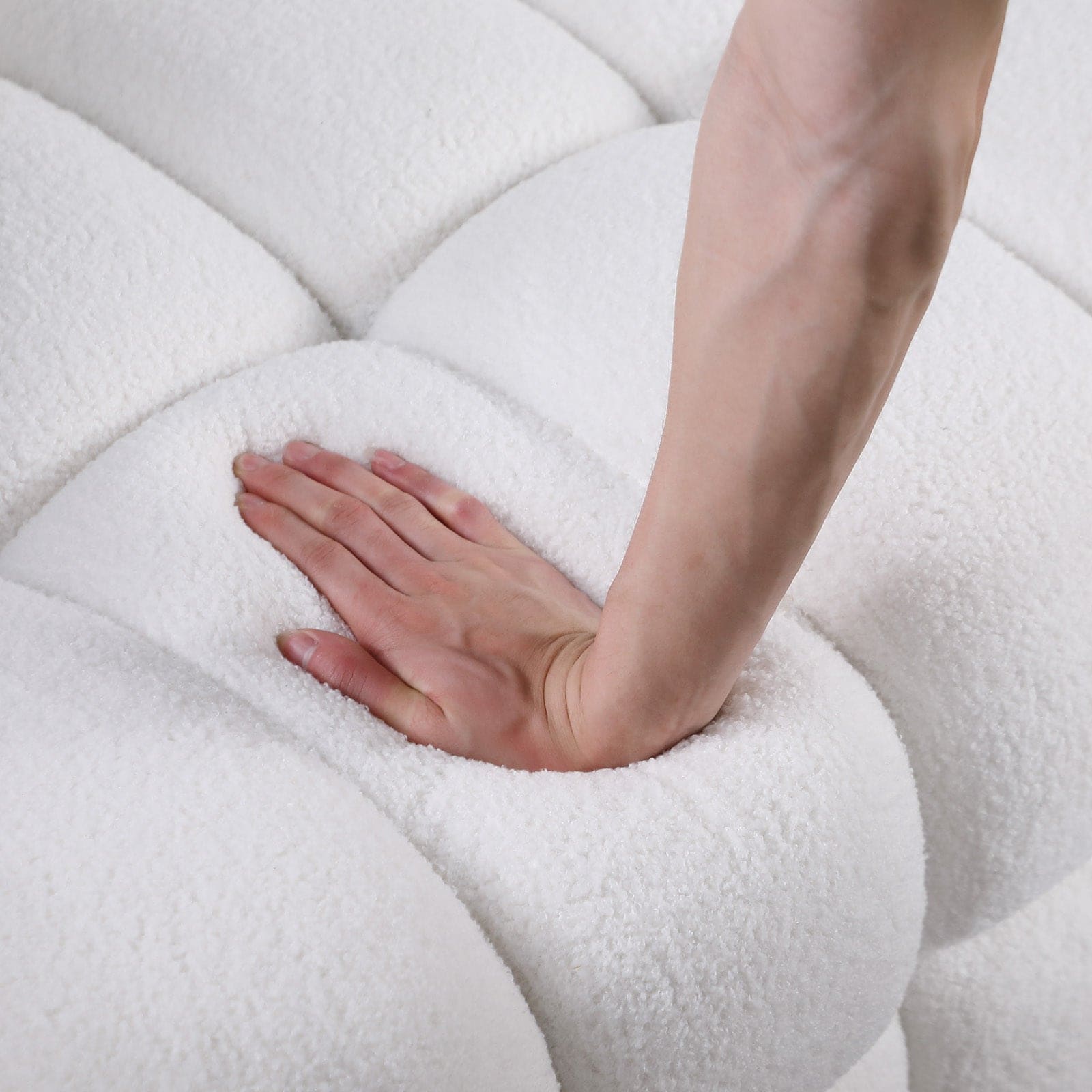 84.3 length ,35.83" deepth ,human body structure for USA people,  marshmallow sofa,boucle sofa ,White color,3 seater