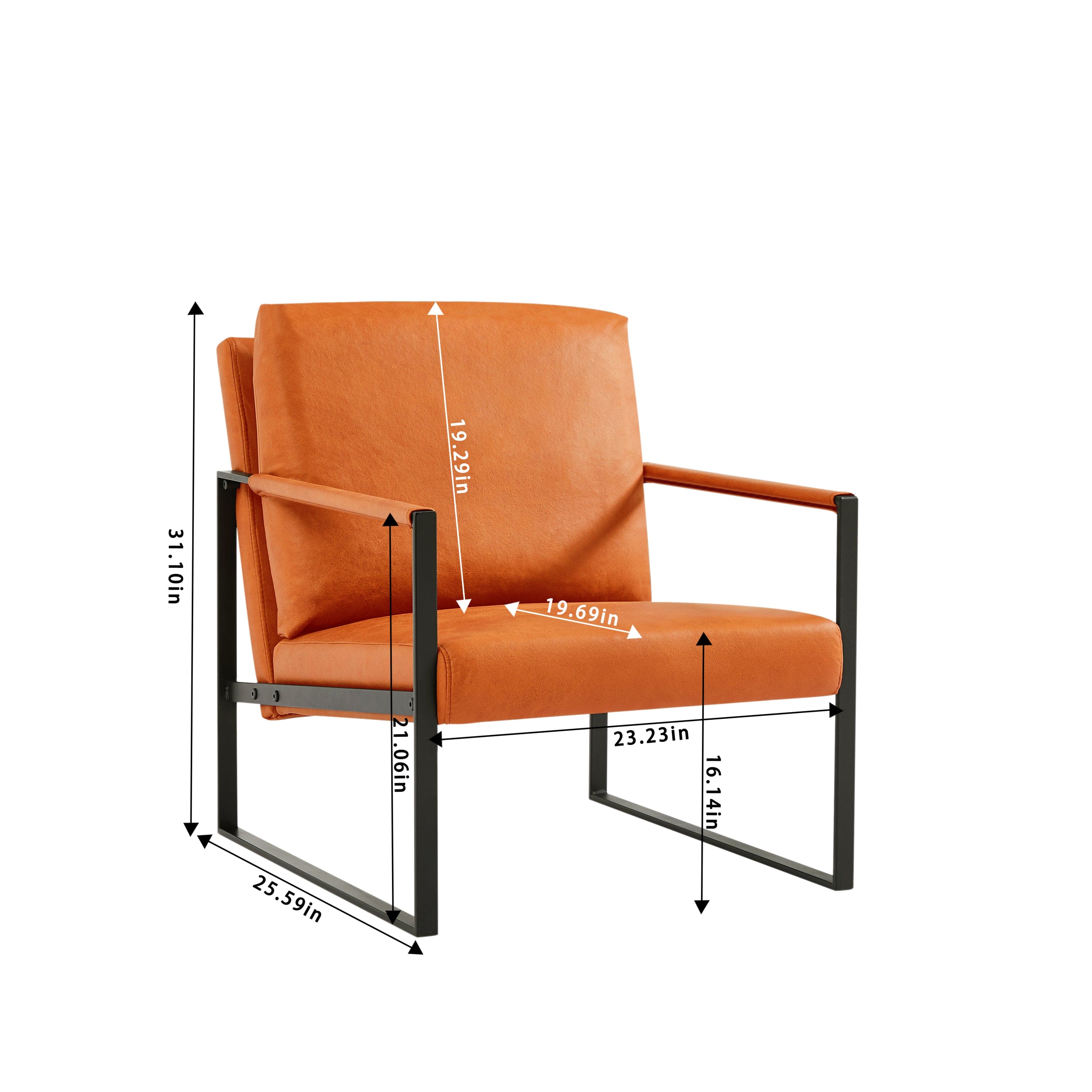 Lounge, living room, office or the reception area PU leather accent arm chair with Extra thick padded backrest and seat cushion sofa chairs,Non-slip adsorption feet,sturdy metal frame,Orange