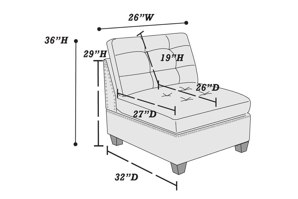 Modular Sectional 6pc Set Living Room Furniture Corner Sectional Tufted Nail heads Couch Gray Linen Like Fabric 3x Corner Wedge 2x Armless Chairs and 1x Ottoman