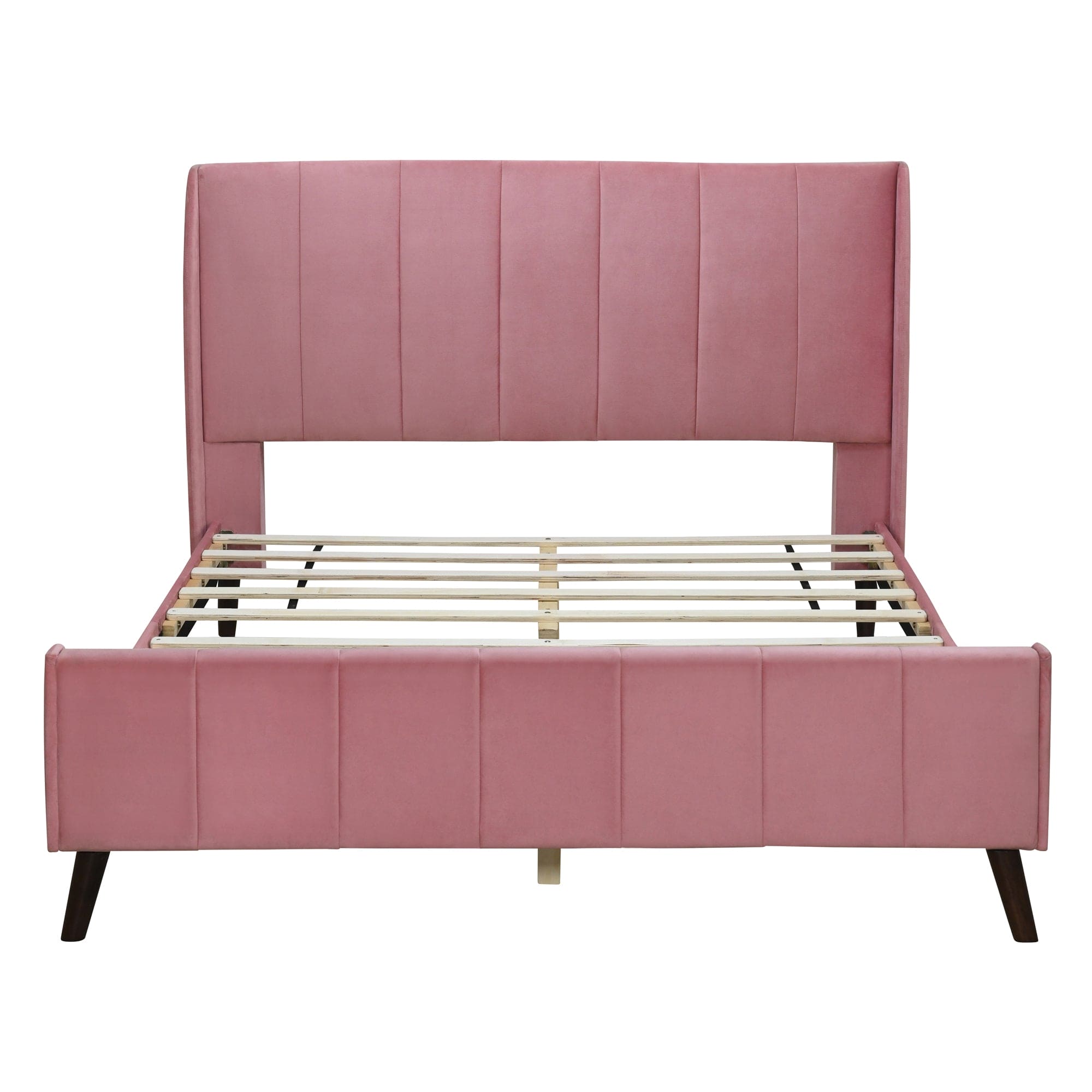 Queen Size Upholstered Platform Bed, Velvet, Pink