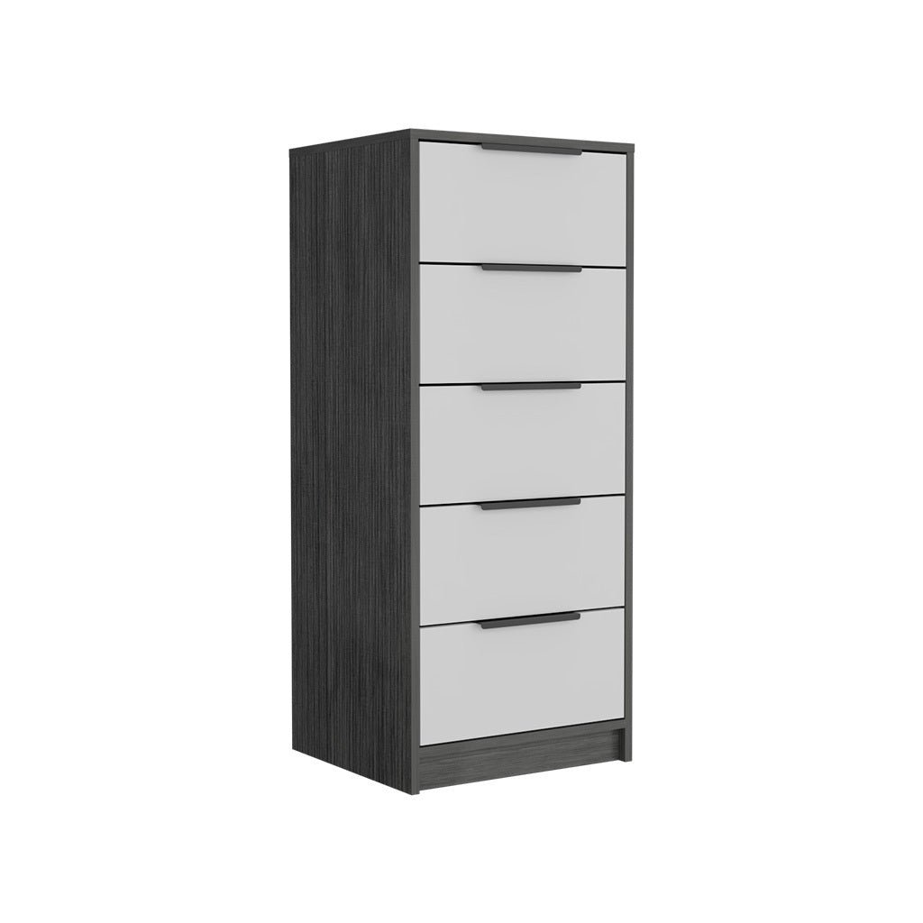 5 Drawers Dresser Maryland, Metal Handle, Smokey Oak / White Finish