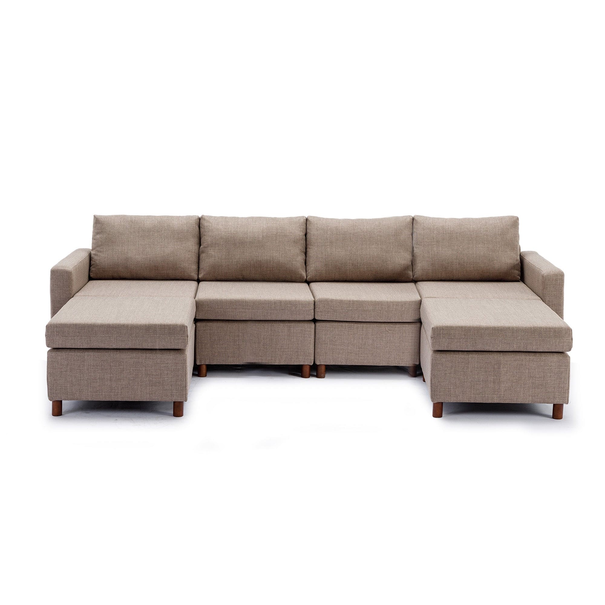 4 Seat Module Sectional Sofa Couch With 2 Ottoman for living room,Seat Cushion and Back Cushion Non-Removable and Non-Washable,Brown