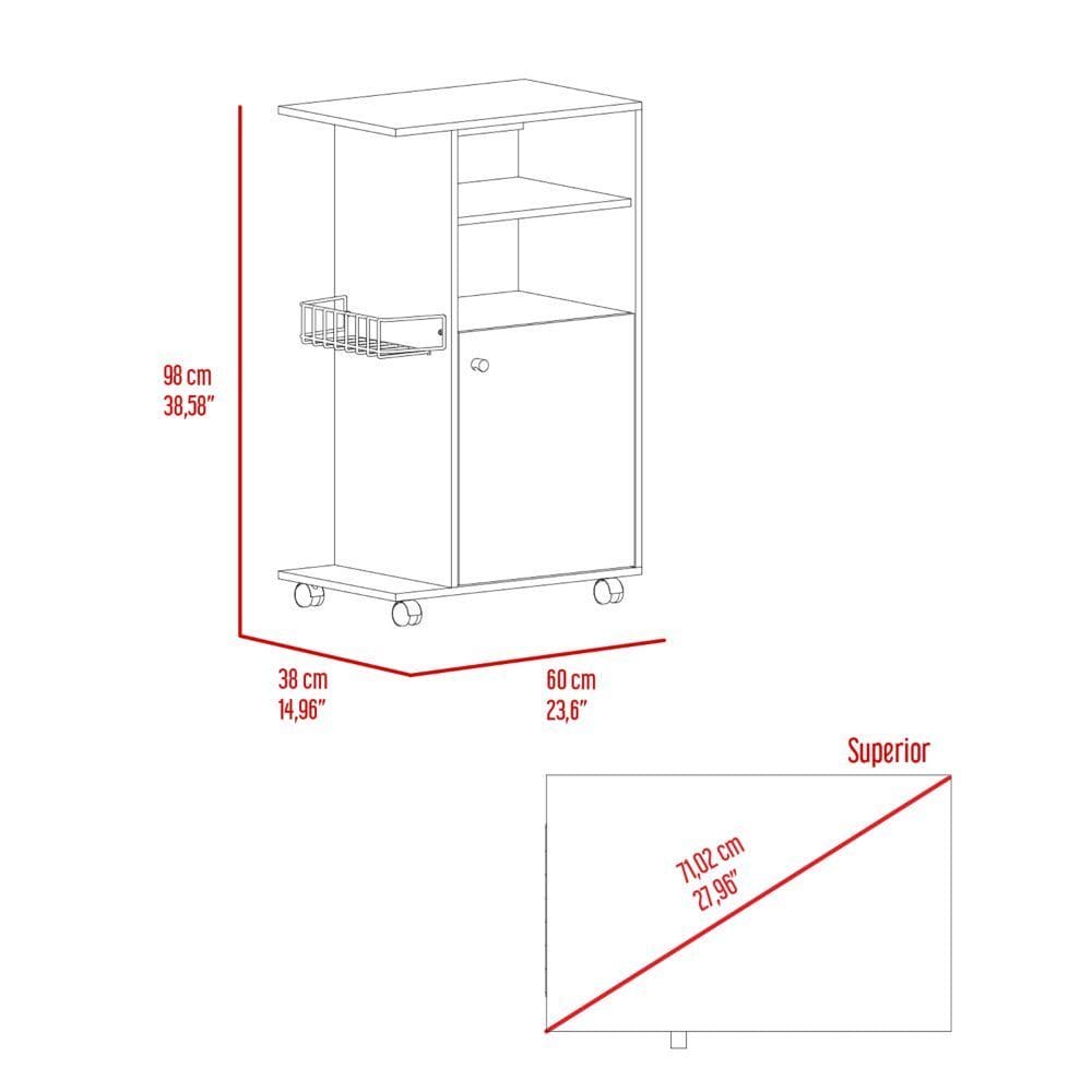 Clip Kitchen Cart, Single Door Cabinet, Four Casters -White