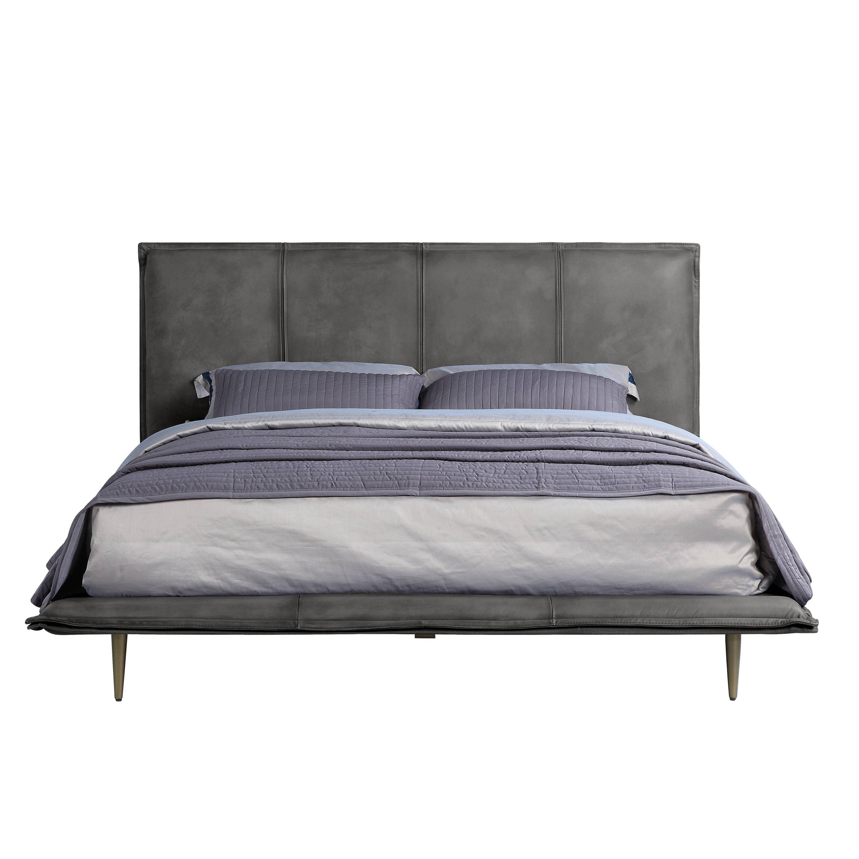 ACME Metis Eastern King Bed in Gray Top Grain Leather