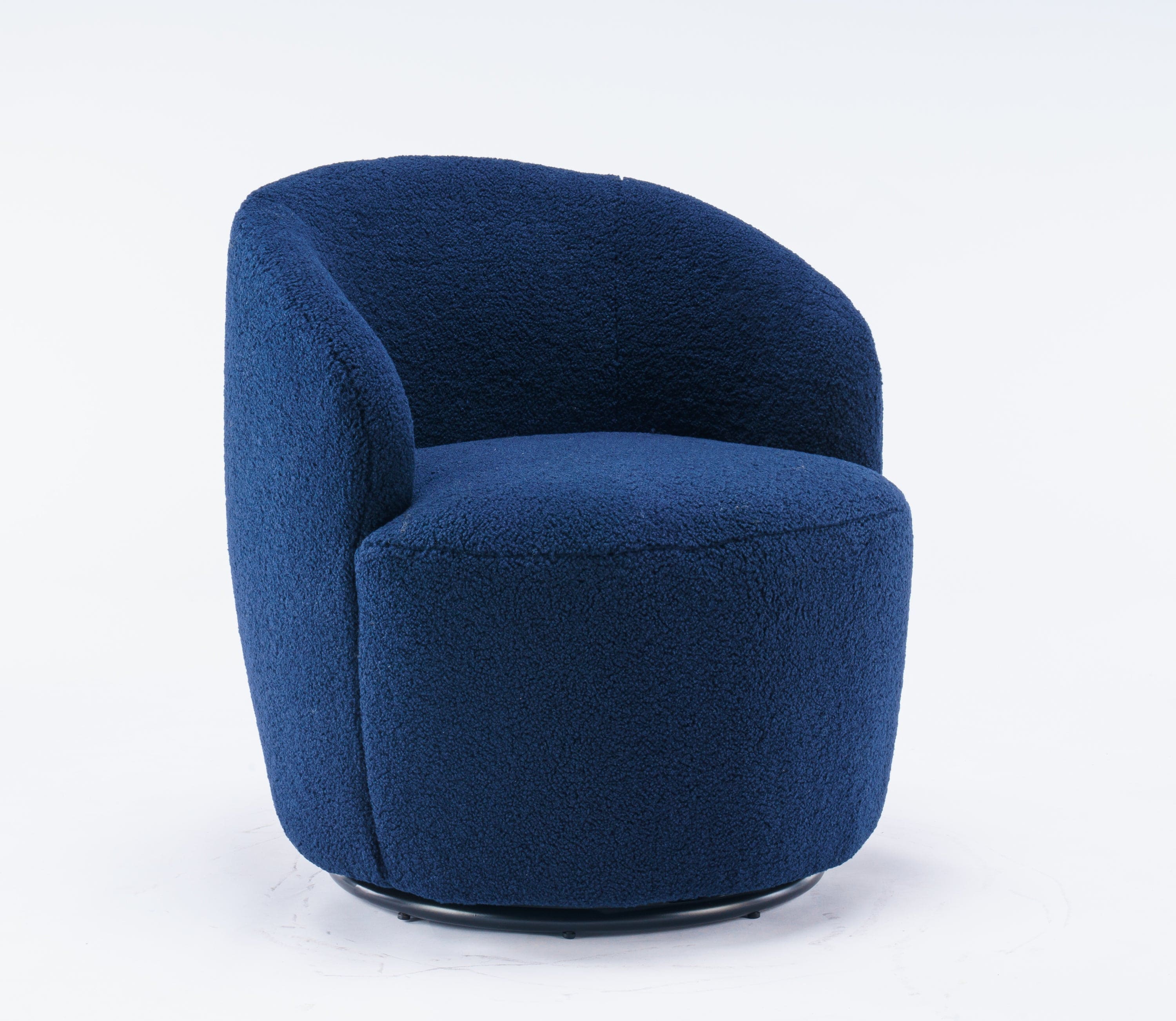 Teddy Fabric Swivel Accent Armchair Barrel Chair With Black Powder Coating Metal Ring,Dark Blue