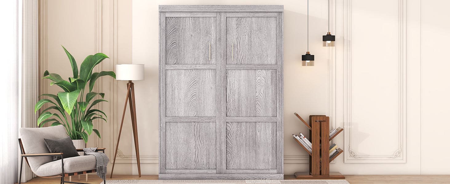 Full Size Murphy Bed, can be Folded into a Cabinet, Gray