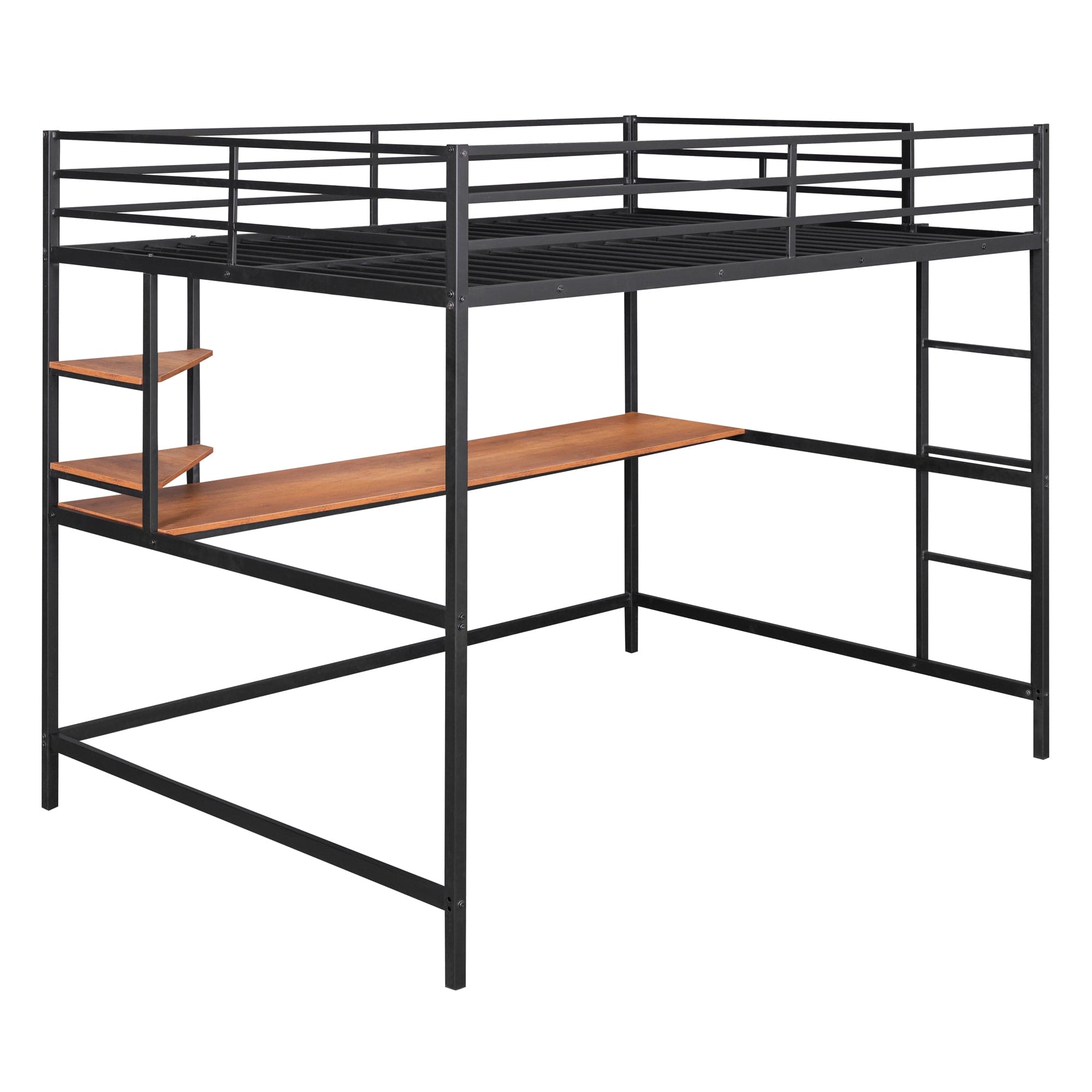 Full Metal Loft Bed with Desk and Shelve, Black