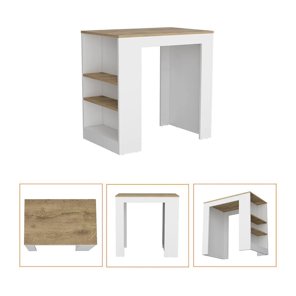 Highlands Kitchen Island with Storage Base in White and Macadamia